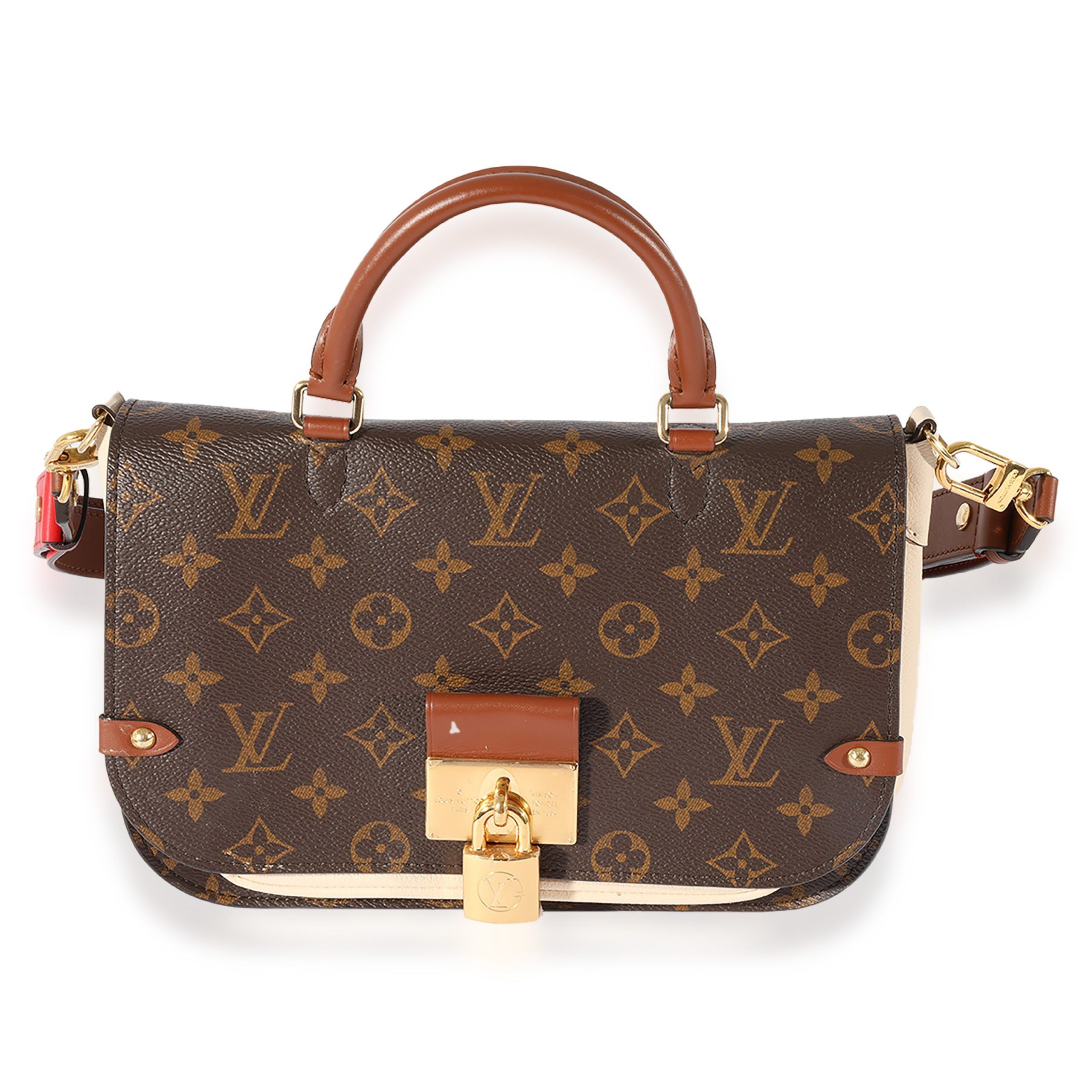 image of Louis Vuitton Monogram Canvas & Beige Leather Vaugirard Shoulder Bag in Brown, Women's