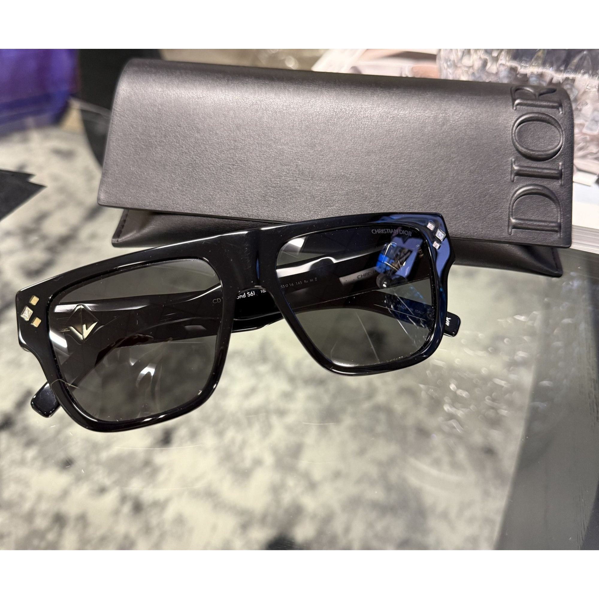 Dior Christian Dior CD Diamond S61 Black Rectangular Sunglasses W Size ONE SIZE - 10 Thumbnail
