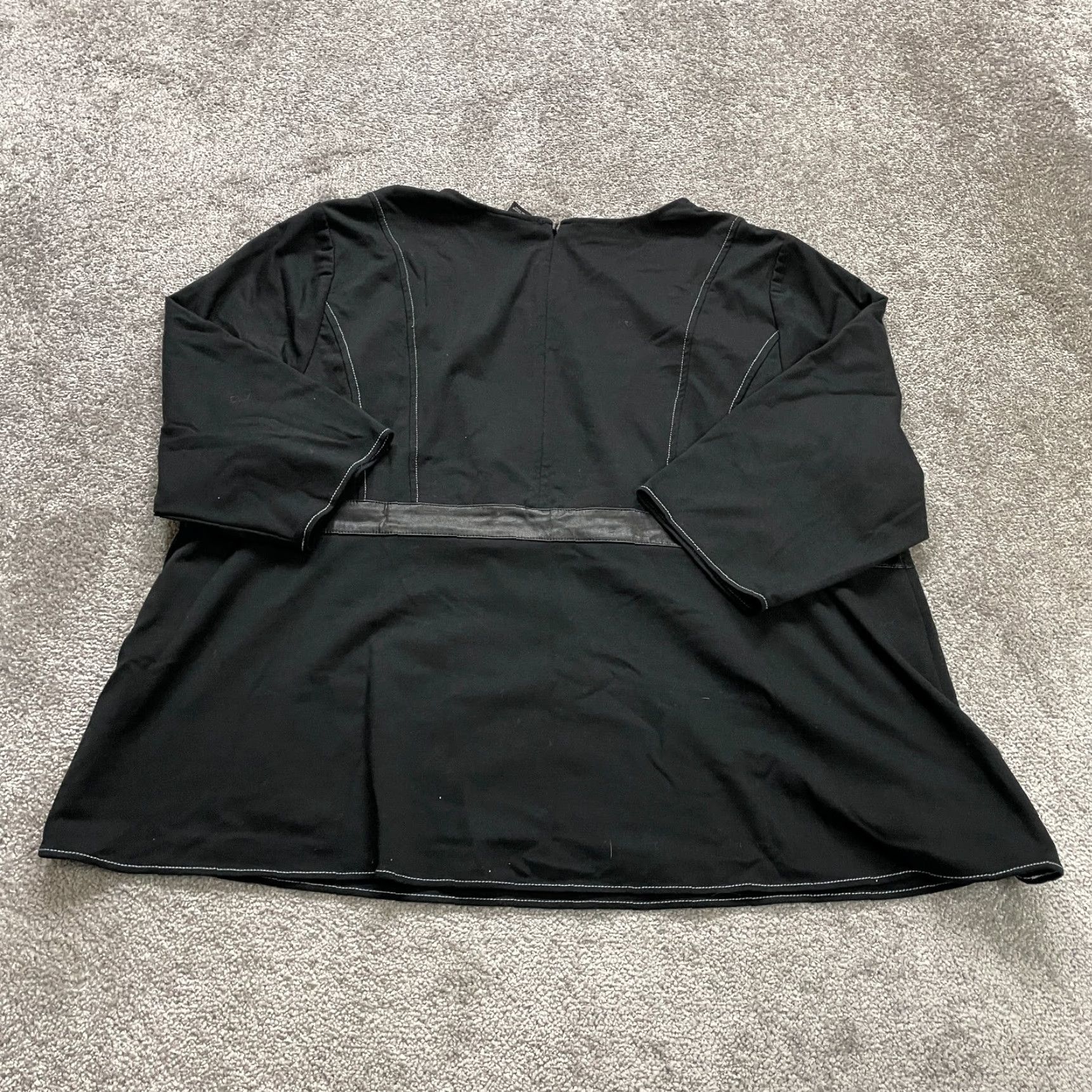 Vintage Black Label Blouse Shirt Womens 3XL Tunic 3/4 Sleeve Round Neck Knit Polyester Rayon Spandex Zipper Black Casual Workwear Flattering Classic Size XXL / US 16-18 / IT 52-54 - 2 Thumbnail