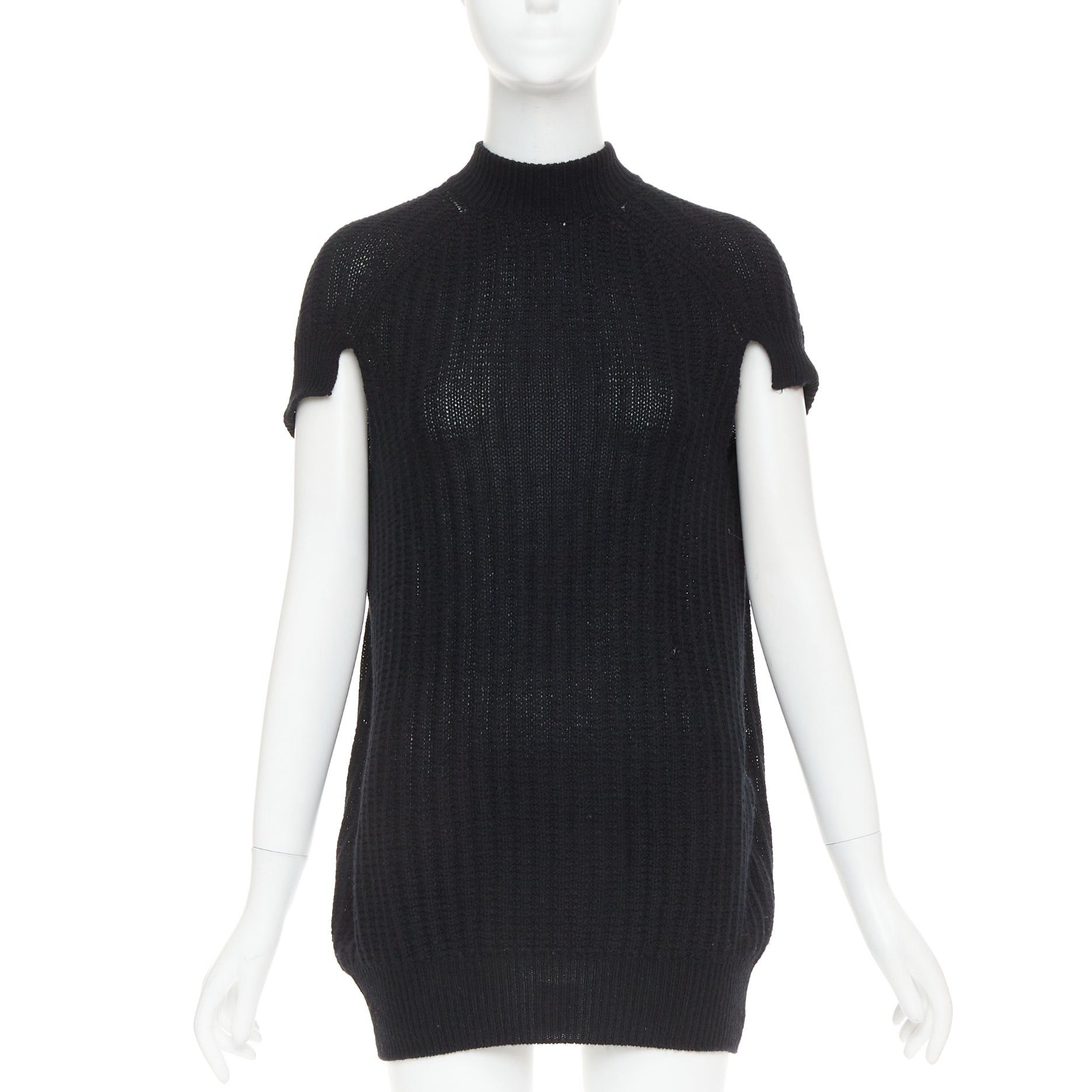 Prada PRADA 100% cashmere black ribbed mock neck cap sleeve sweater vest IT36 XXS Size XS / US 0-2 / IT 36-38 - 1 Thumbnail