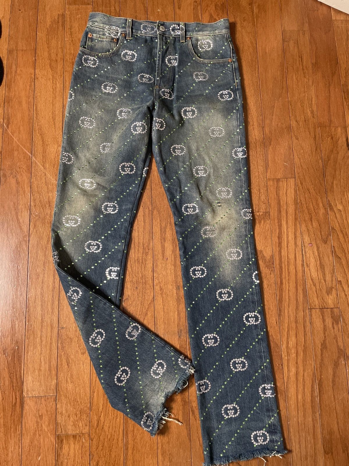 Gucci Straight Leg Frayed Crystal-Embellished Jeans Size US 30 / EU 46 - 3 Thumbnail