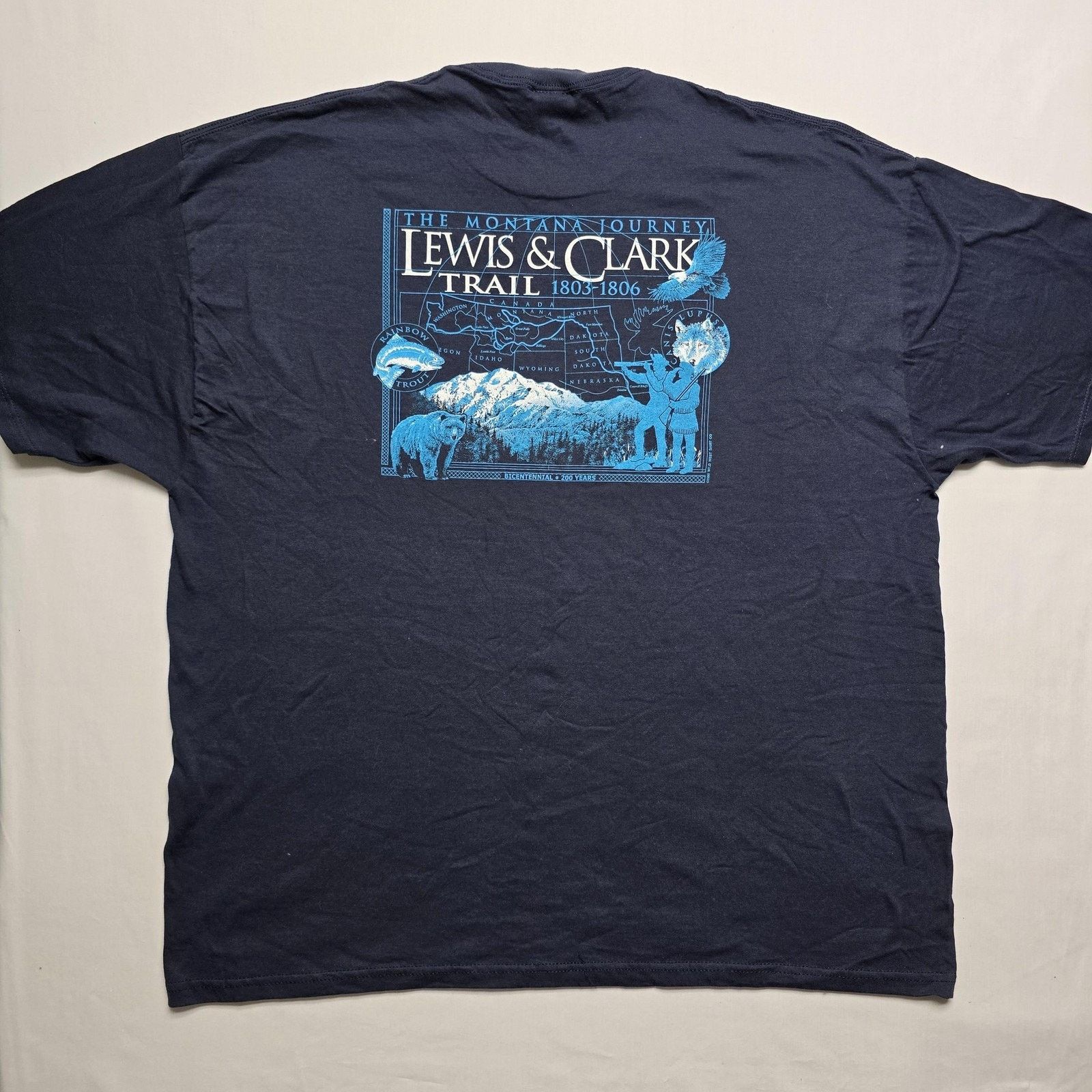 Jerzees Vintage Lewis & Clark Trail Shirt 2XL Blue Montana Map Tee Size US XXL / EU 58 / 5 - 1 Thumbnail