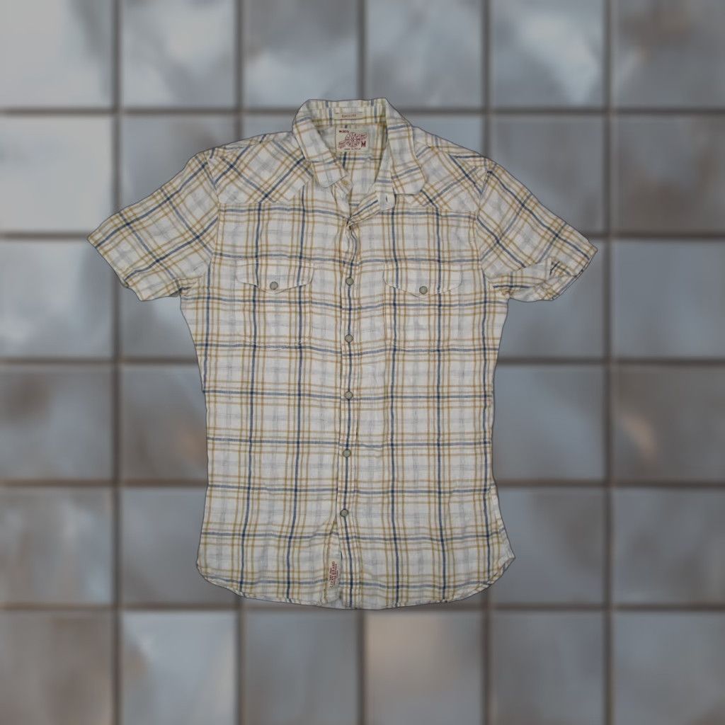 Lucky Brand Lucky Brand Shirt Men Medium Beige Button-Up Linen Blend Short Sleeve Pearl Snap Shirt Size US M / EU 48-50 / 2 - 1 Thumbnail