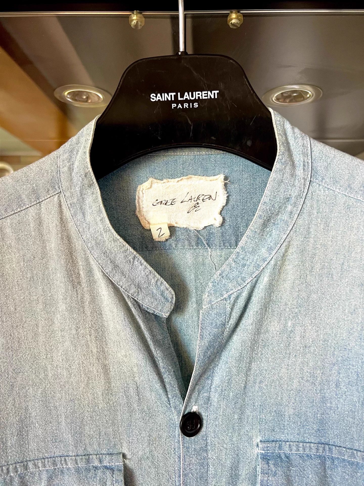 Greg Lauren Greg Lauren GL Denim Flannel Fringe Henley Collar Shirt Size US M / EU 48-50 / 2 - 6 Thumbnail
