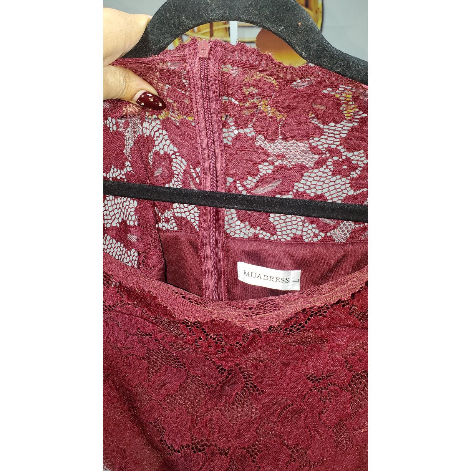 Other Muadress Burgundy Lace Off Shoulder High Low Dress Size L Size L / US 10 / IT 46 - 6 Thumbnail