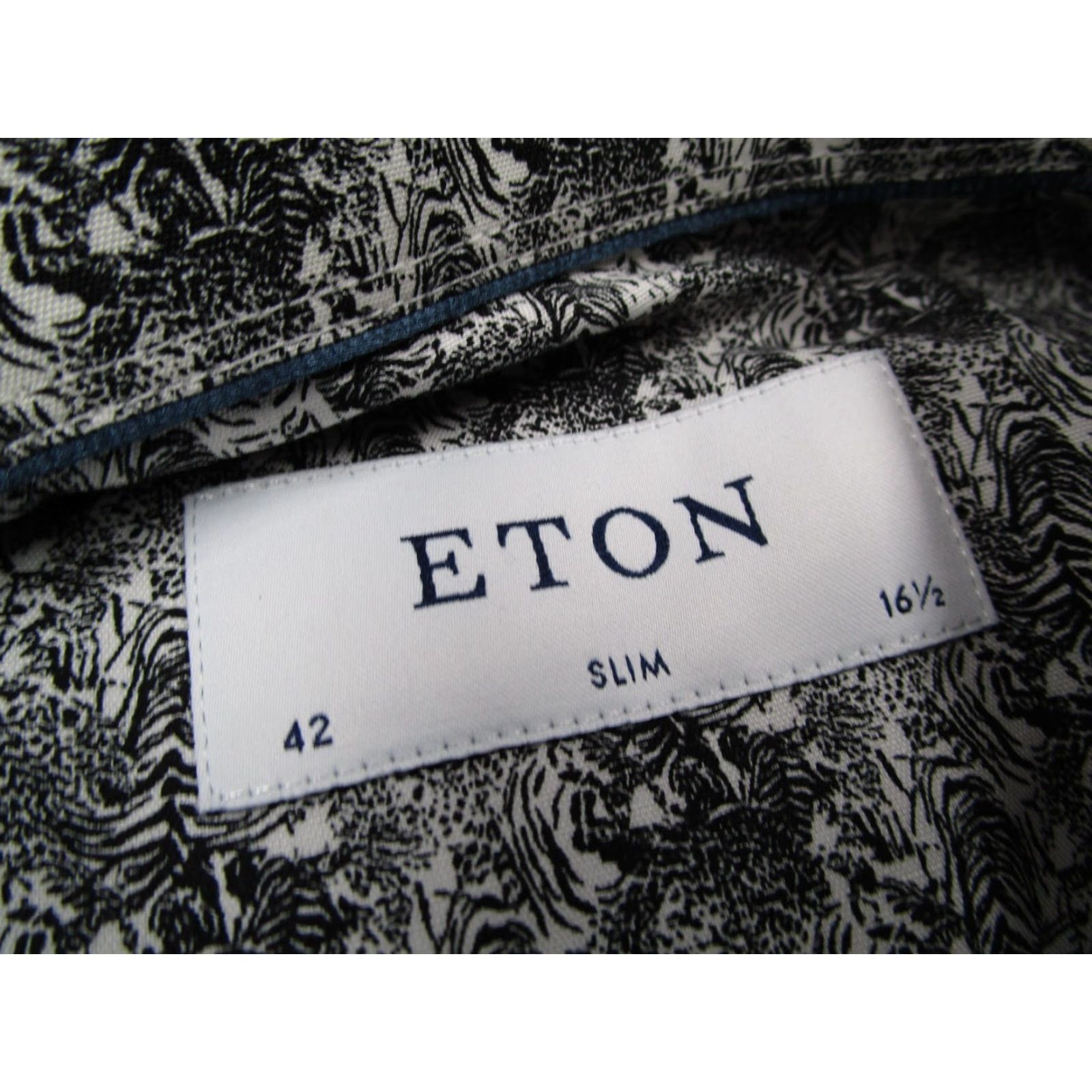 Eton ETON Dress Shirt Mens 16.5 42 Black Slim Fit Button Up AOP Geometric Designer Geometric Pattern Slimming 100% Cotton Twill Size 42R - 3 Thumbnail