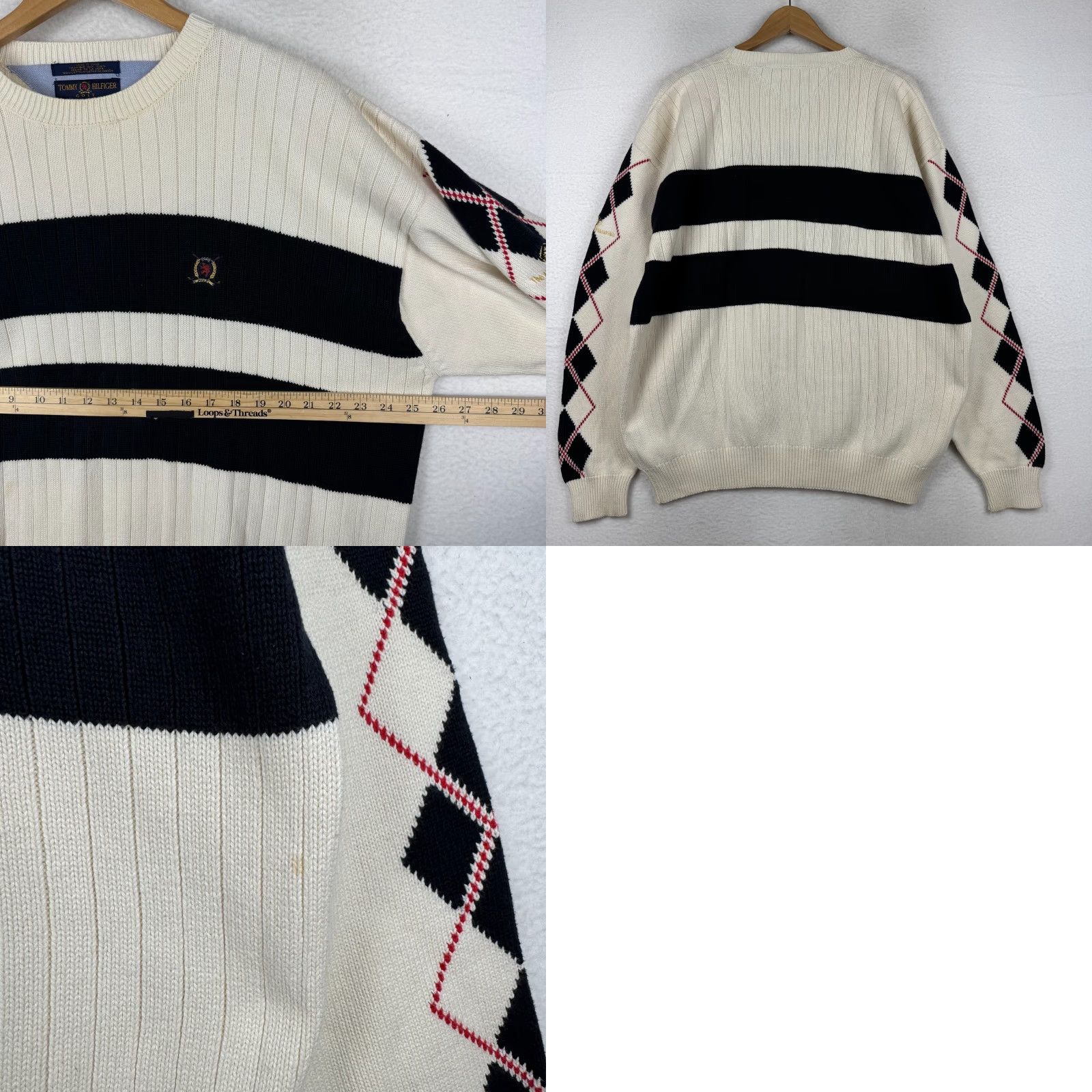 Tommy Hilfiger VINTAGE Tommy Hilfiger Golf Sweater Men's XL Striped Argyle Knit Crew Neck Pullover Size US XL / EU 56 / 4 - 8 Thumbnail