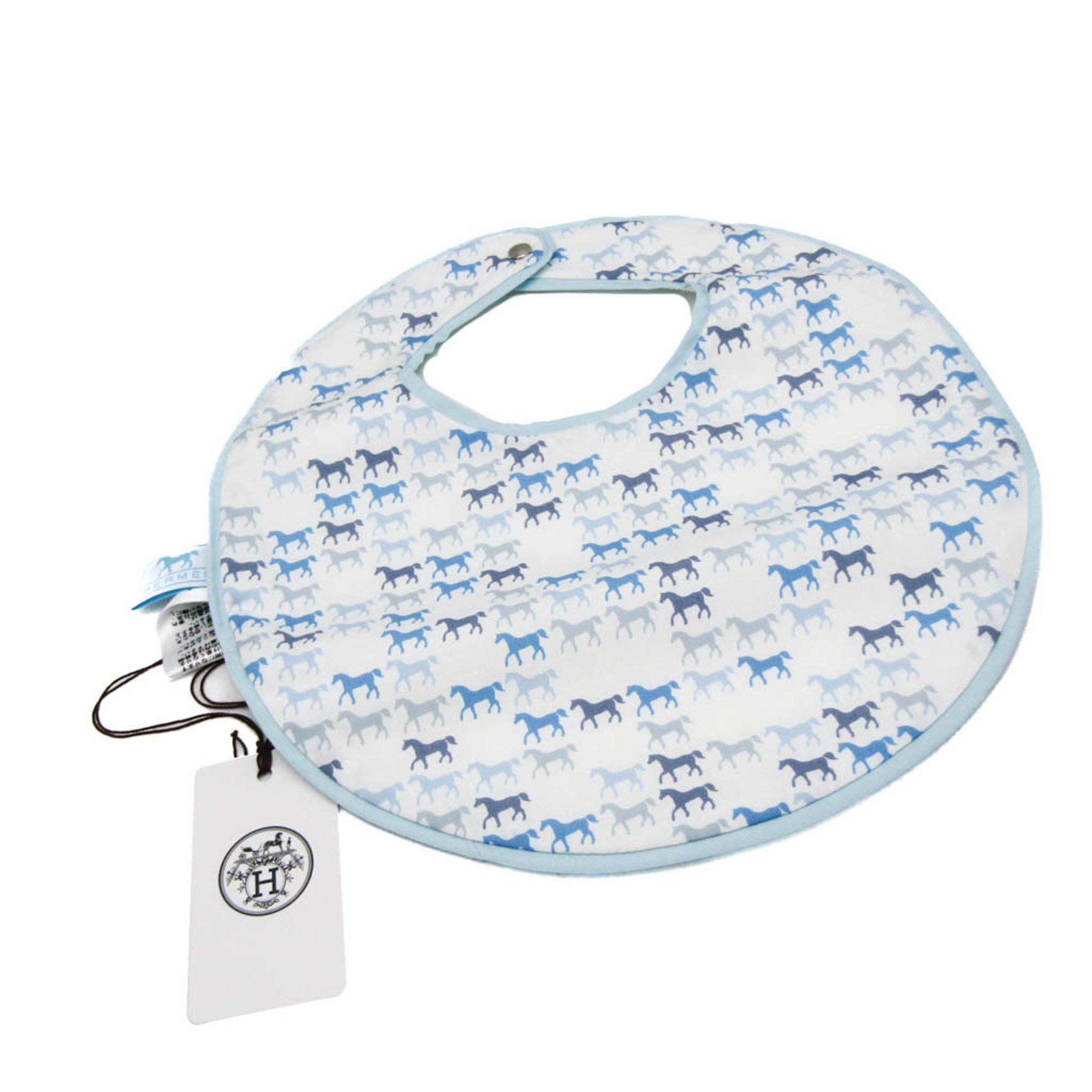 image of Hermes Cotton Others Blue,white Baby Bib With Horse Pattern, Women's