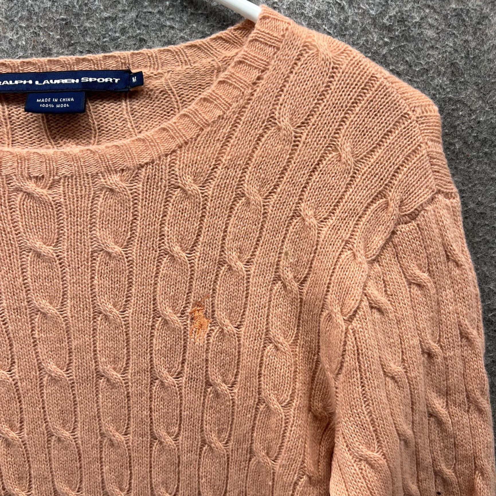 Polo Ralph Lauren VINTAGE Ralph Lauren Sport Sweater Womens Medium Orange Cable Knit 100% Wool Pullover Crew Neck Embroidered Pony Logo Size M / US 6-8 / IT 42-44 - 7 Thumbnail