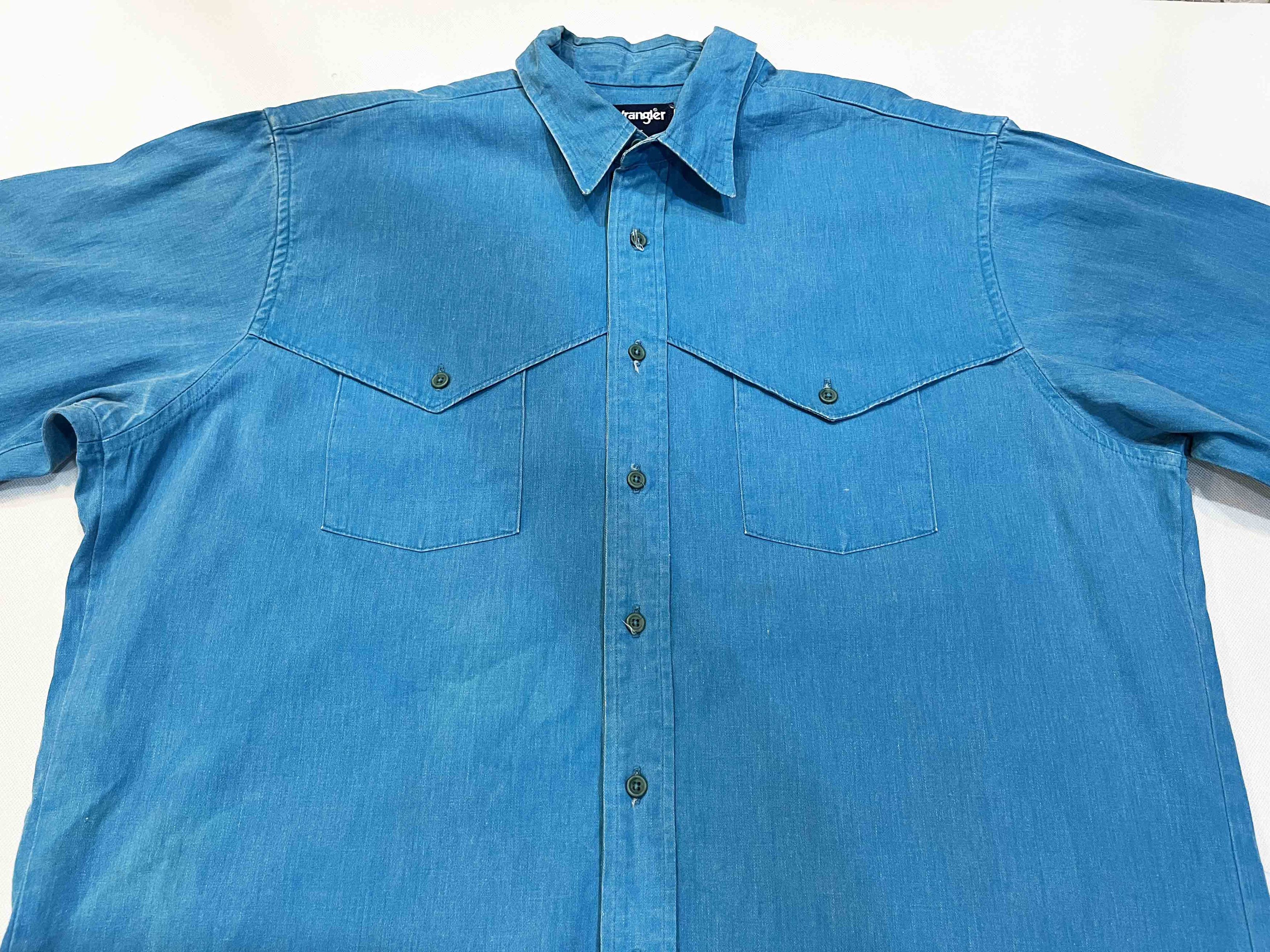 Vintage × Wrangler Vintage Wrangler Brushpopper Western Cowboy Plain Shirt Size US L / EU 52-54 / 3 - 3 Thumbnail