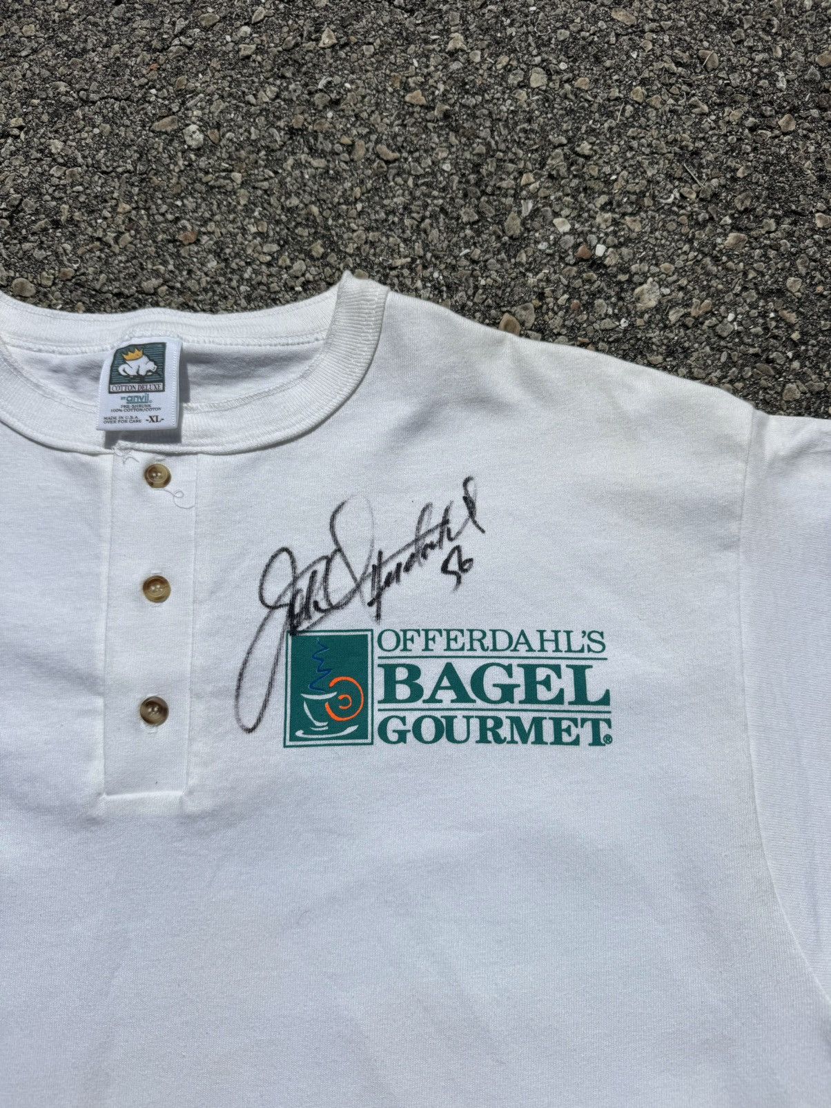 Anvil 90s vintage Be Chewsy John Offerdahl autographed bagel shop Size US XL / EU 56 / 4 - 4 Thumbnail