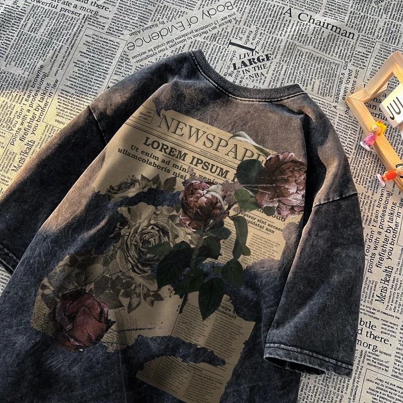 Japanese Brand Washed Make Old Rose Flower Poster Printed Shirt Size US M / EU 48-50 / 2 - 2 Thumbnail