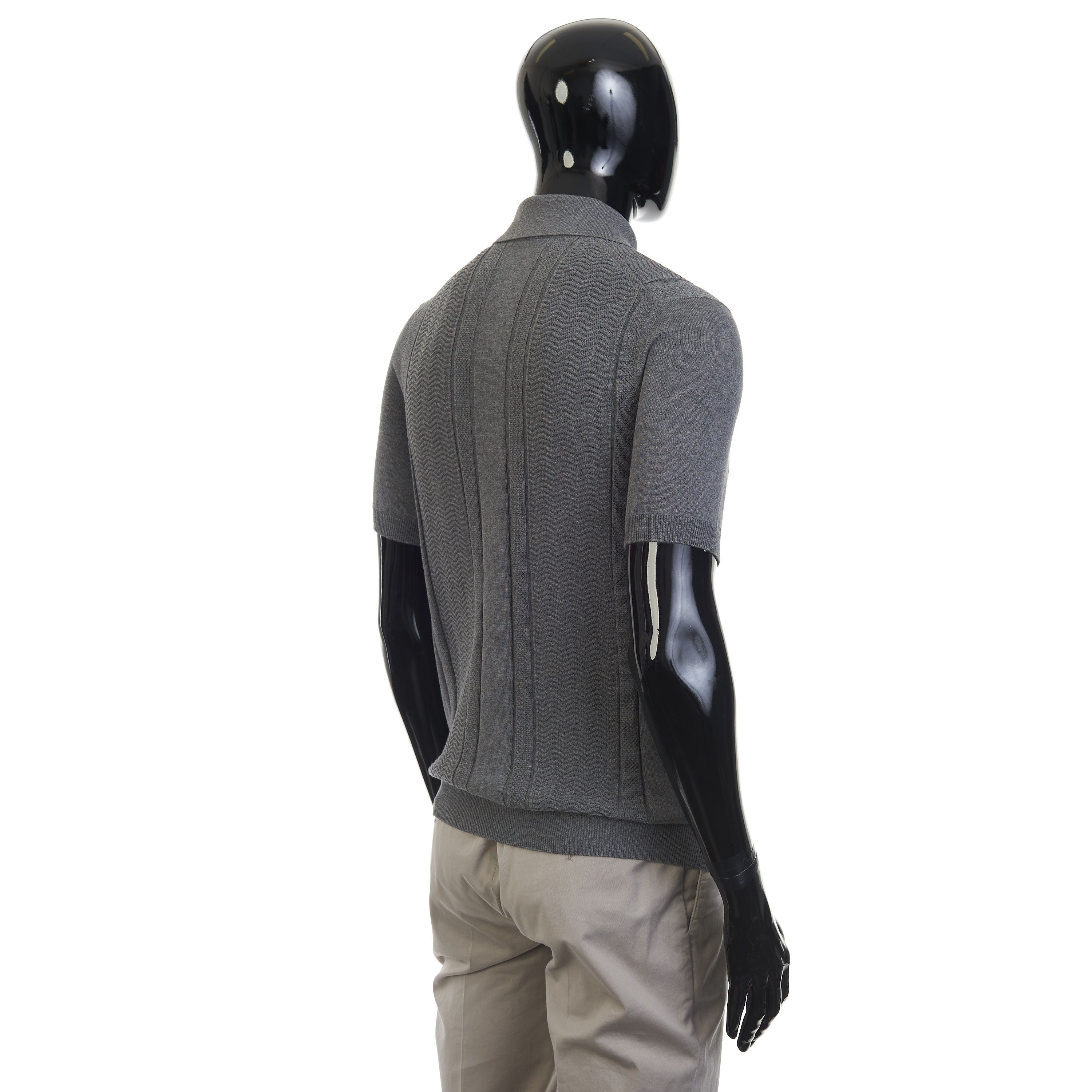 Brunello Cucinelli Gray Cotton Knit Polo With Jacquard Stripes Size US L / EU 52-54 / 3 - 6 Thumbnail