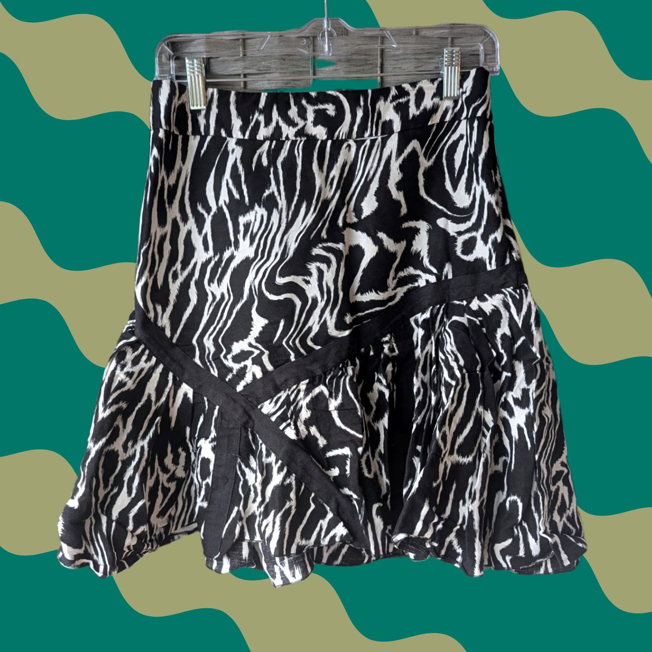 Vintage VINTAGE_Abstract Animal Print Mini Skirt Linen Blend Ruffle Zebra Size 4 Size 27" / US 4 / IT 40 - 1 Thumbnail