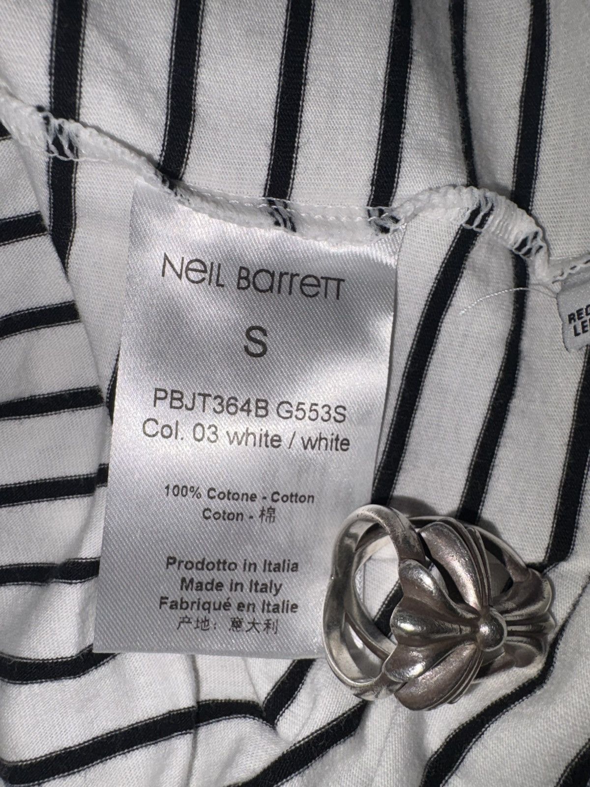 Neil Barrett Black and White Striped Shirt with Lightning Bolts Size US S / EU 44-46 / 1 - 4 Thumbnail