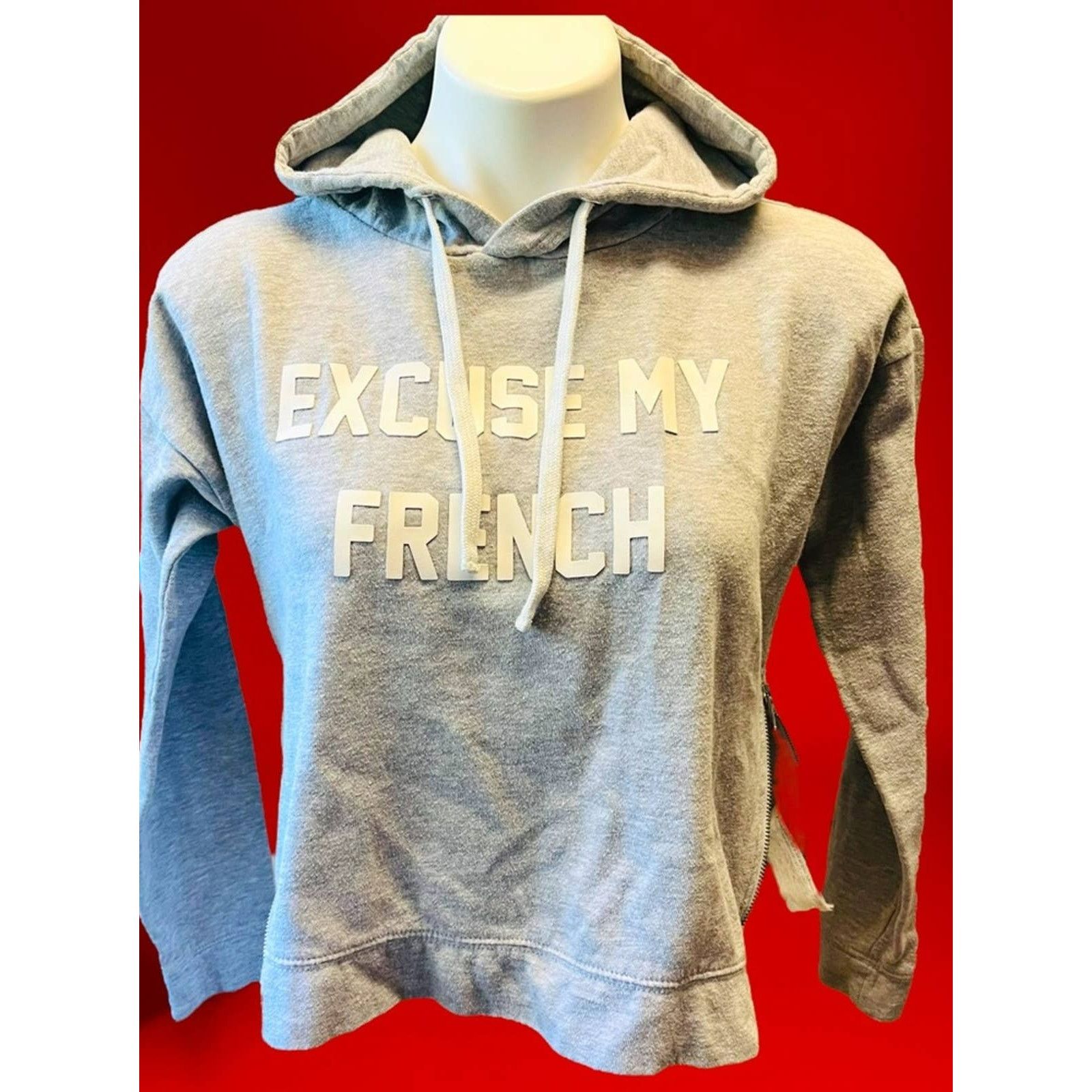 Forever 21 Crop Top Excuse my French Hoodie with Side Zippers Size S / US 4 / IT 40 - 1 Thumbnail