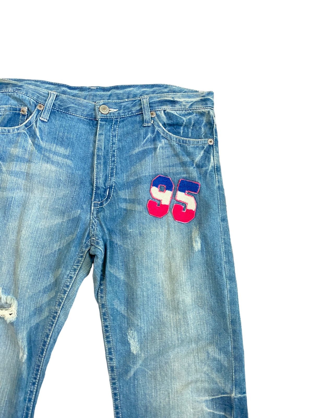 Japanese Brand 🔥 Rare Co & Lu Printed Logo 95 Patches Acid Wash Denim Size US 34 / EU 50 - 5 Thumbnail