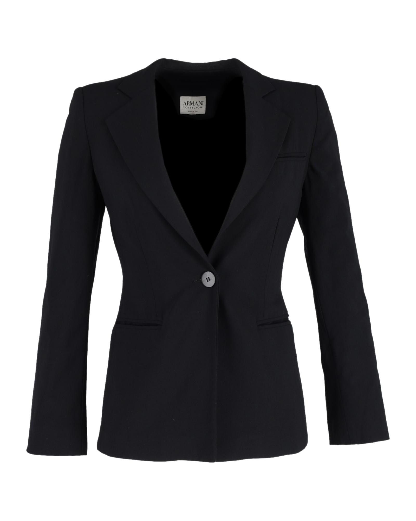 image of Giorgio Armani Single-Breasted Black Wool Blazer By Armani Collezioni, Women's (Size Small)