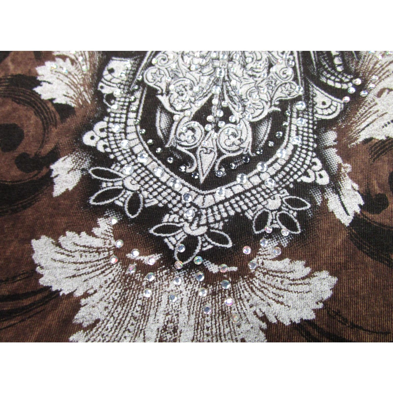 Vintage Vocal Shirt Womens L Brown Rhinestone Cross V-neck Made USA y2k Mall Cyber goth Shirt Woman Long Sleeve Tunic Size L / US 10 / IT 46 - 6 Thumbnail