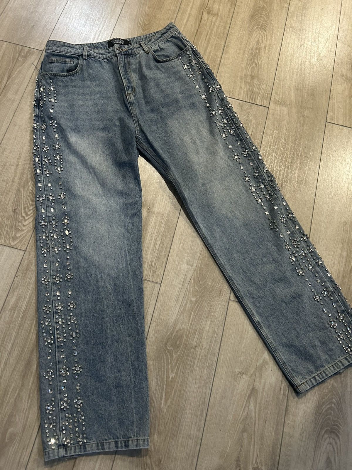 Vale Vale Forever Crystal Denim Jeans Size US 32 / EU 48 - 3 Thumbnail