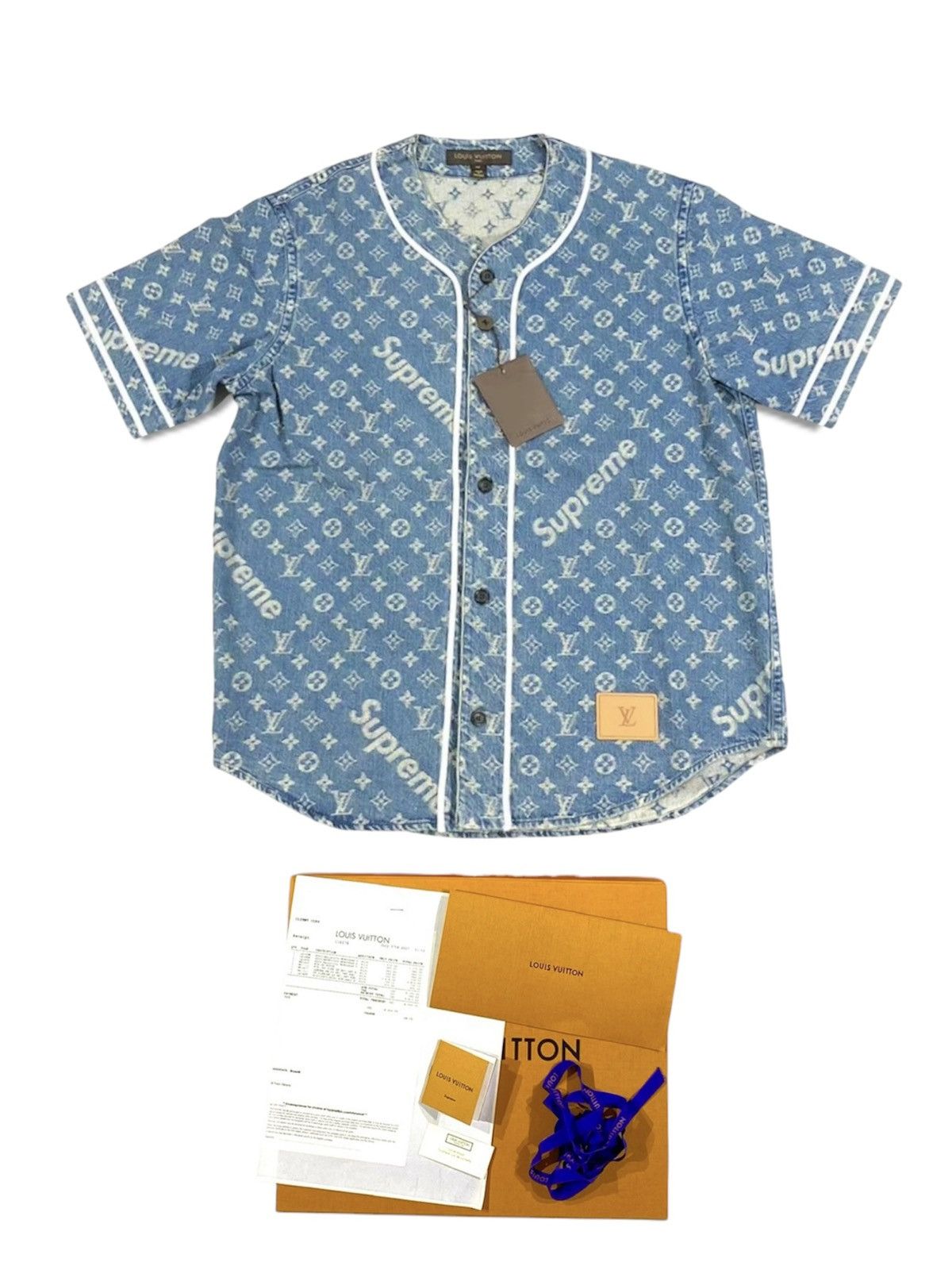 Louis Vuitton × Supreme Louis Vuitton X Supreme S baseball Jersey Denim Monogram Size US S / EU 44-46 / 1 - 1 Thumbnail