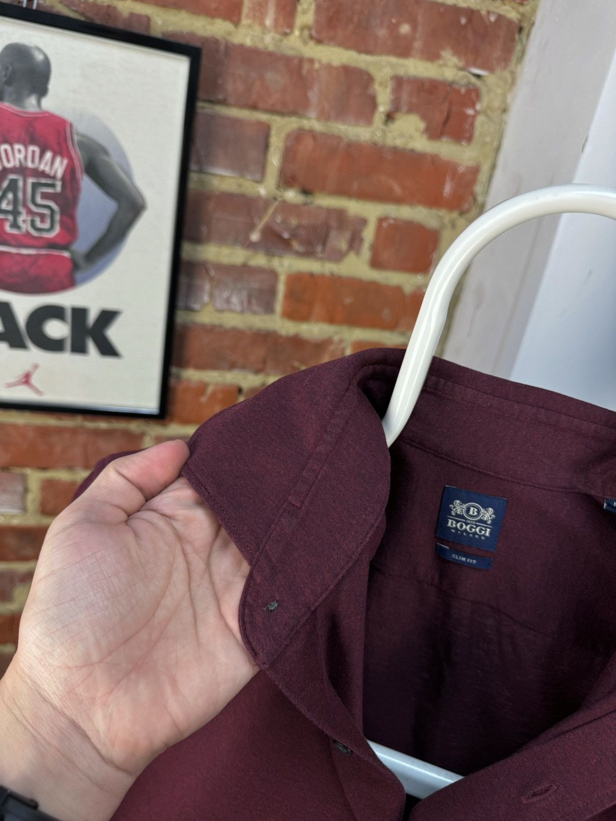 Boggi × Designer BOGGI Milano Burgundy Casual Slim Fit Long Sleeve Shirt Size US M / EU 48-50 / 2 - 7 Thumbnail