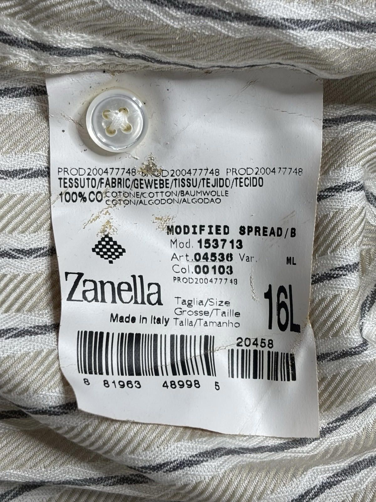 Zanella Zanella Shirt Men's 16L Large Stripes Beige Pocket Italy Size US L / EU 52-54 / 3 - 8 Thumbnail