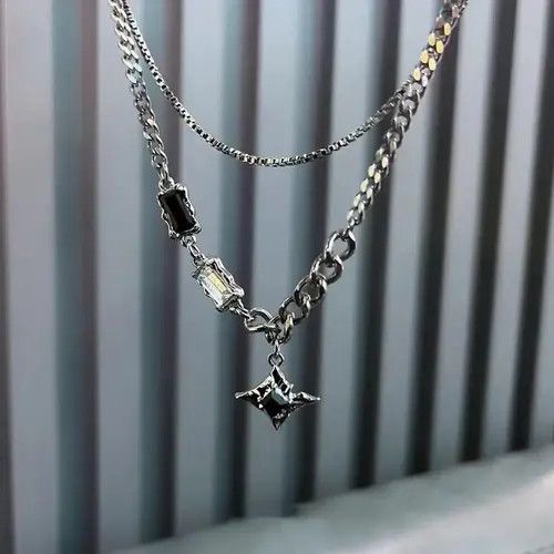 Vintage Zircon Star Double Layer Necklace Unisex Size ONE SIZE - 4 Thumbnail