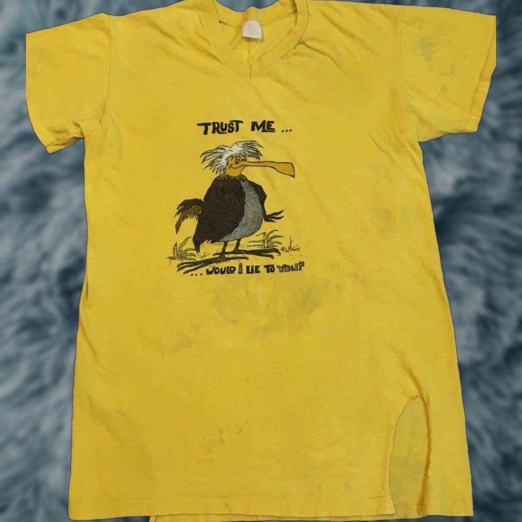 Vintage Vtg 70s Trust Me Would I Lie To You Faded Distress Shirt L Funny Joke Grunge 80s Shirt Mens Yellow Size US L / EU 52-54 / 3 - 1 Thumbnail