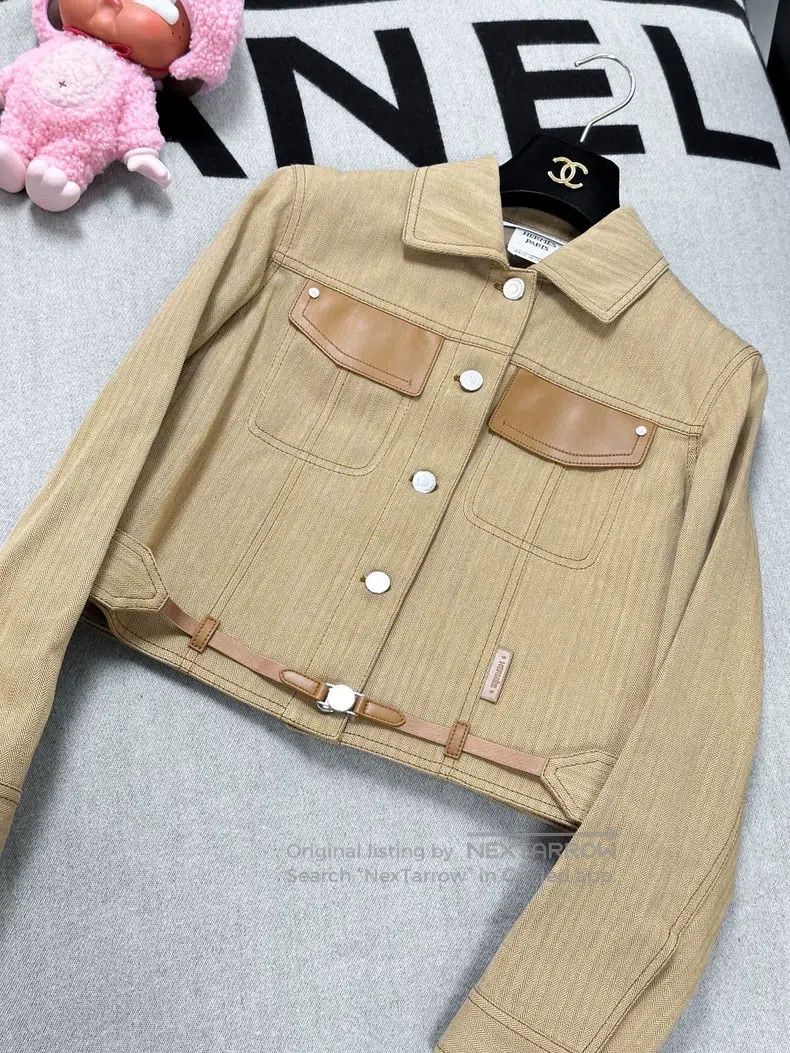 Hermes Hermes Khaki Canvas and Leather Patch Short Jacket Spring/ Size XS / US 0-2 / IT 36-38 - 1 Thumbnail