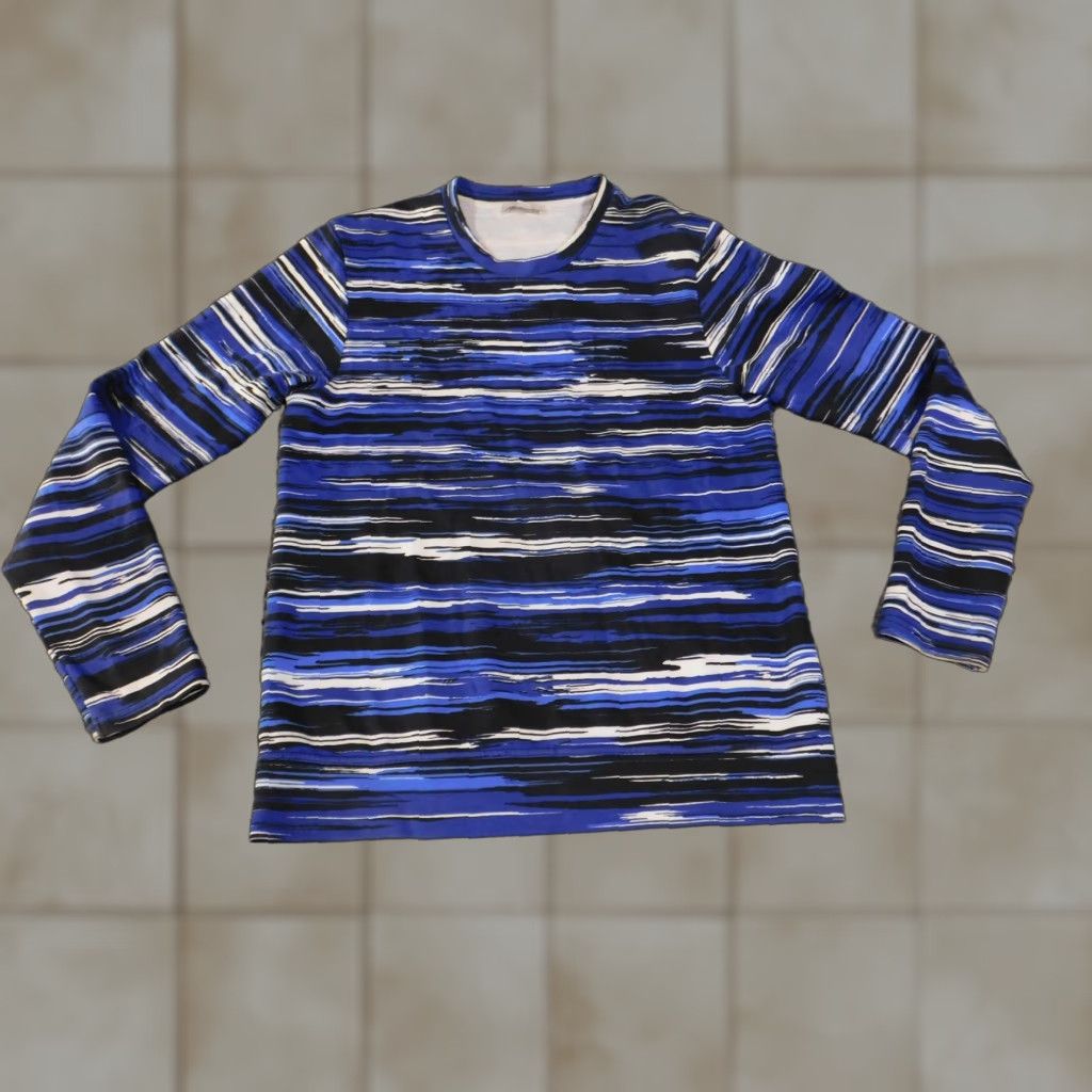 Cos COS Shirt Mens Small Striped Long Sleeve Modern Pattern Portugal Blue Black White Crew Neck T-Shirt Patterned Mens Regular Fit Size US S / EU 44-46 / 1 - 1 Thumbnail