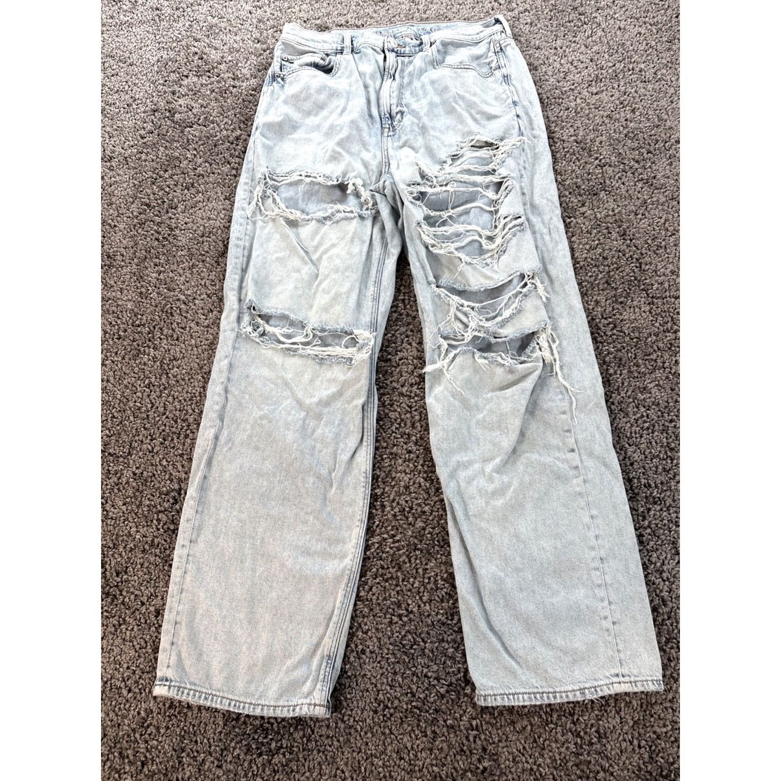 American Eagle Outfitters VINTAGE American Eagle Outfitters Jeans 14 Blue Super High Rise Baggy Wide-Leg Distressed Jeans Women 90s Y2K Curvy Model Size 36" / US 14 / IT 50 - 2 Thumbnail