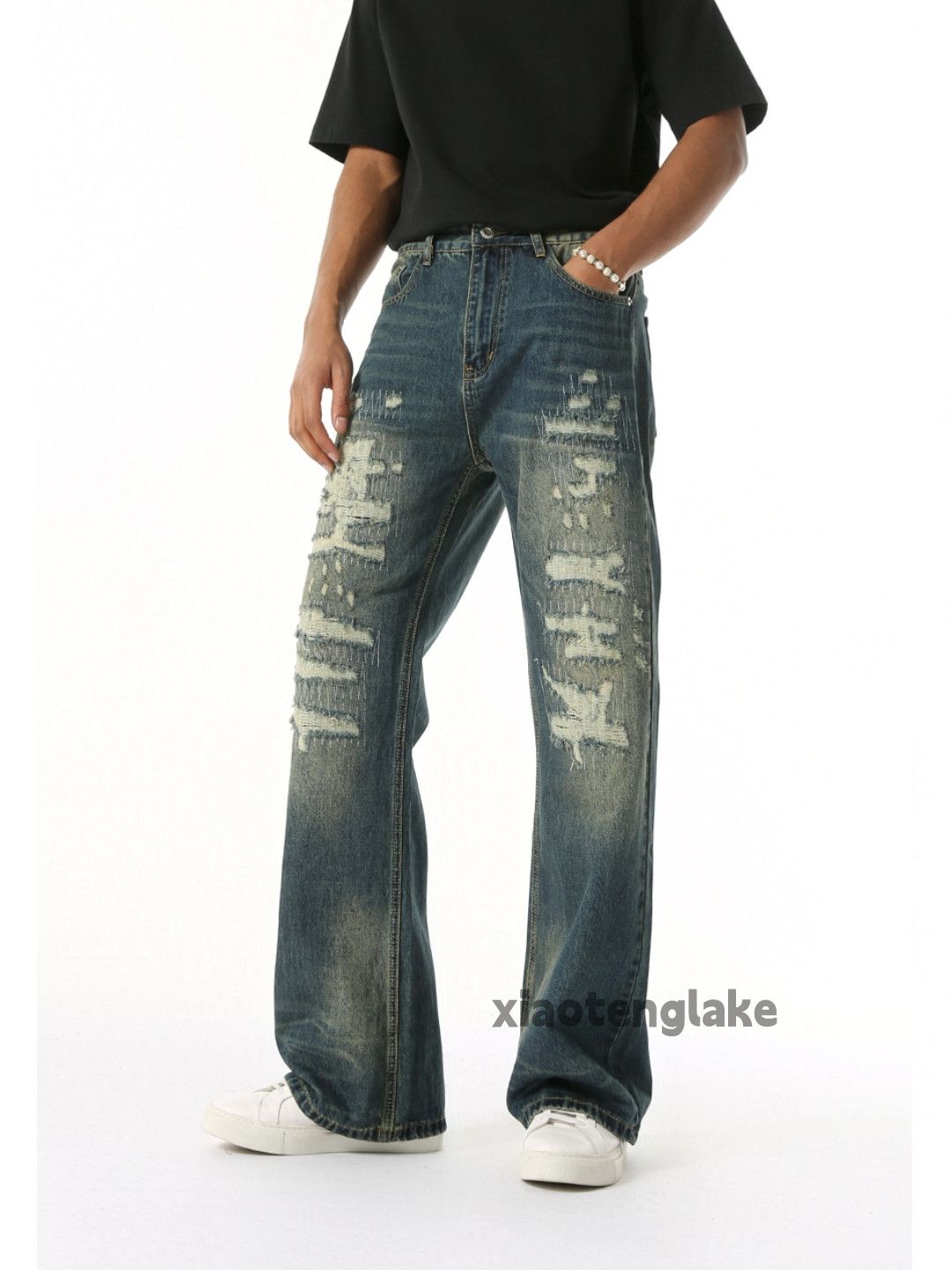 Jean × Vintage Washed faded punk grunge bootcut ripped damaged jeans Size US 32 / EU 48 - 1 Thumbnail