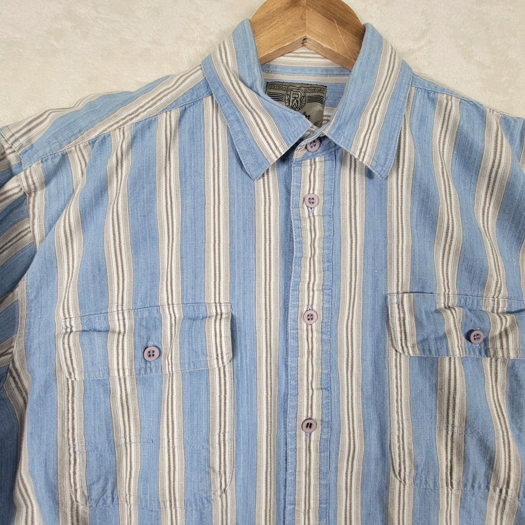 Wrangler Wrangler Shirt Mens Blue White Striped Long Sleeve Button Down Collared Large Casual Cowboy Pockets Size US L / EU 52-54 / 3 - 3 Thumbnail