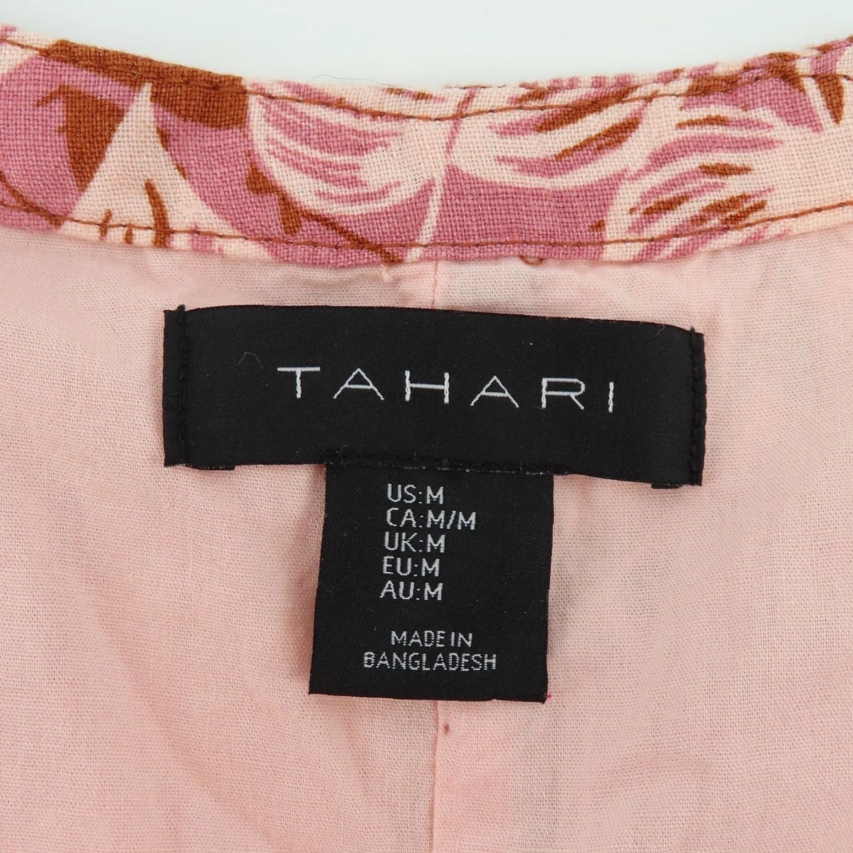 Vintage Tahari Dress Women's Medium Pink Linen Sundress V-Neck Sleeveless Pockets Floral Tropical Leaf Size M / US 6-8 / IT 42-44 - 6 Thumbnail