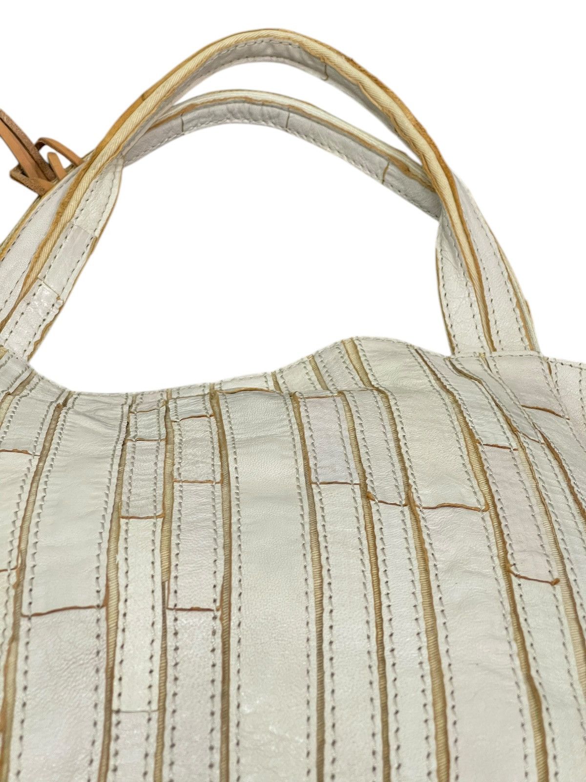 Genuine Leather Leather Patchwork Striped Trideep Tote Shoulder Bag 1🟩5 Size ONE SIZE - 18 Thumbnail