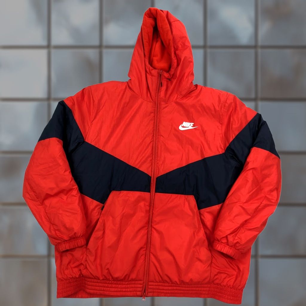 Nike Nike Puffer Jacket Men 2XL Synthetic Fill Windbreaker Orange Navy Solid Zip Jacket Regular Length Winter Sportswear Size US XXL / EU 58 / 5 - 1 Thumbnail
