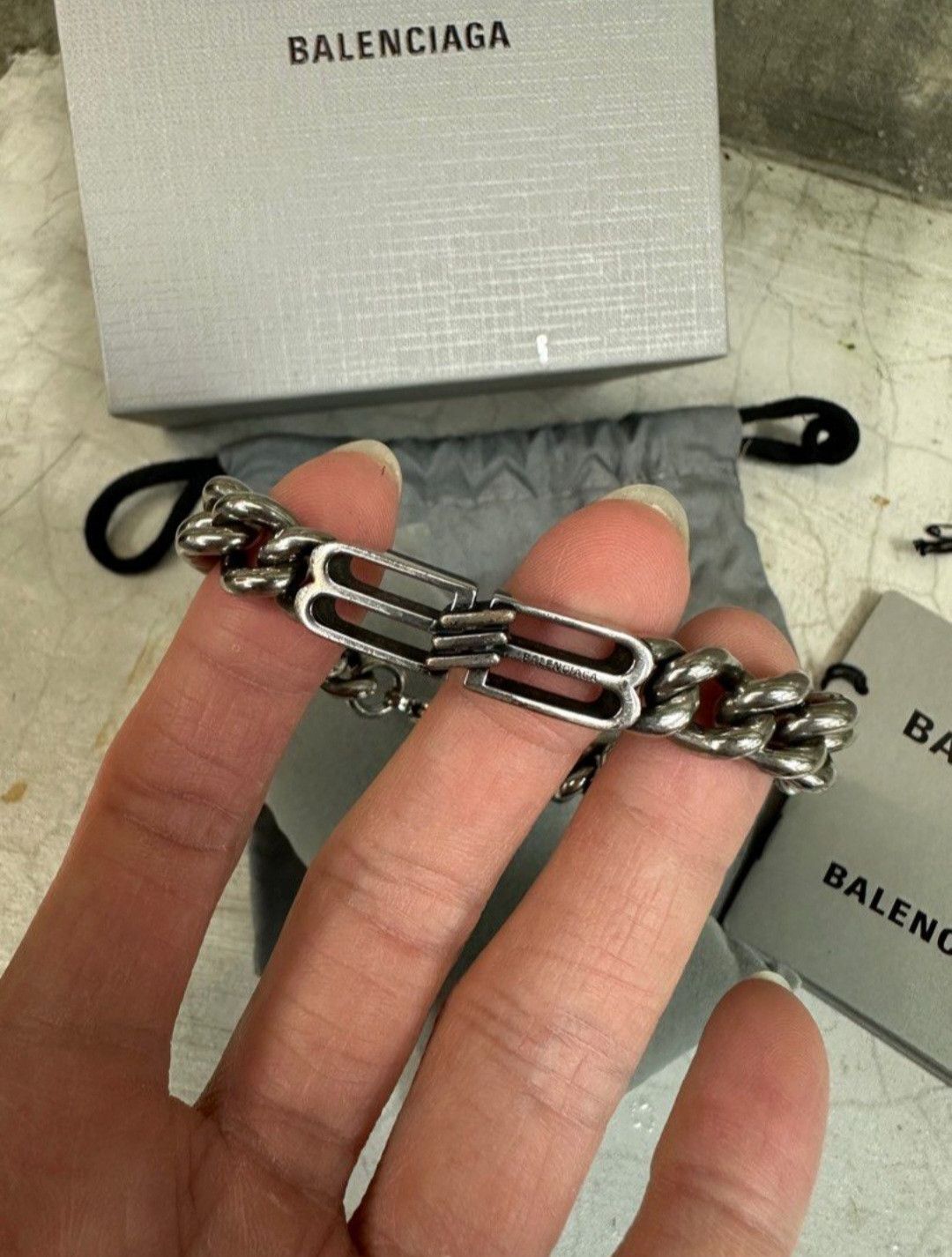 Balenciaga BALENCIAGA Classic Double B Cuban Silver Bracelet Size ONE SIZE - 2 Thumbnail