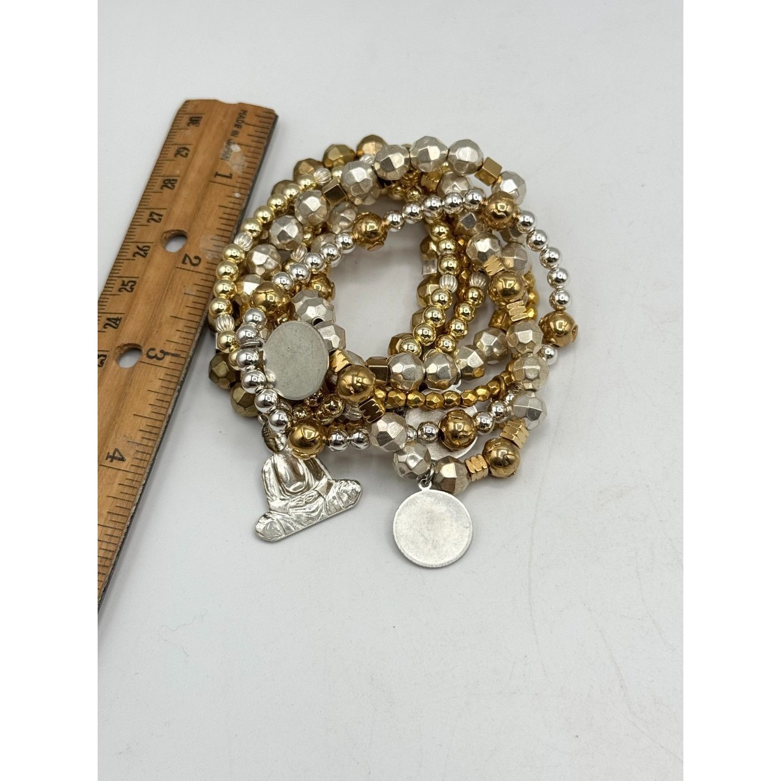 Other Vintage silver gold eight strand stretch charm bracelet set Size ONE SIZE - 5 Thumbnail