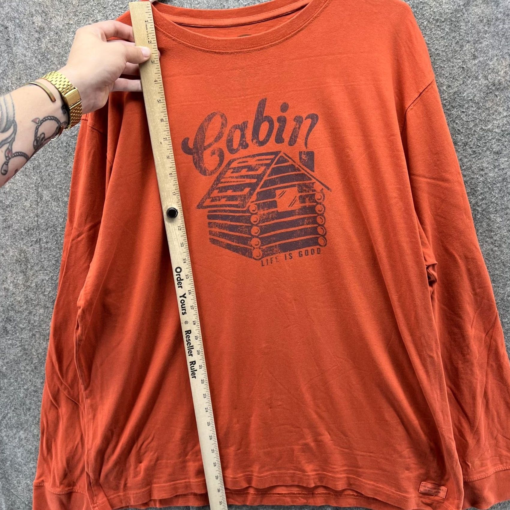 Life is Good Life Is Good Shirt Mens XL Orange Cabin Graphic Long Sleeve Cotton Casual Size US XL / EU 56 / 4 - 7 Thumbnail