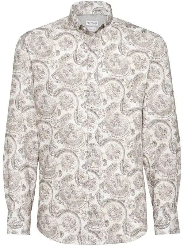 Brunello Cucinelli o1y0526 Patterned Shirt in Light Beige/Cream Size US L / EU 52-54 / 3 - 1 Thumbnail