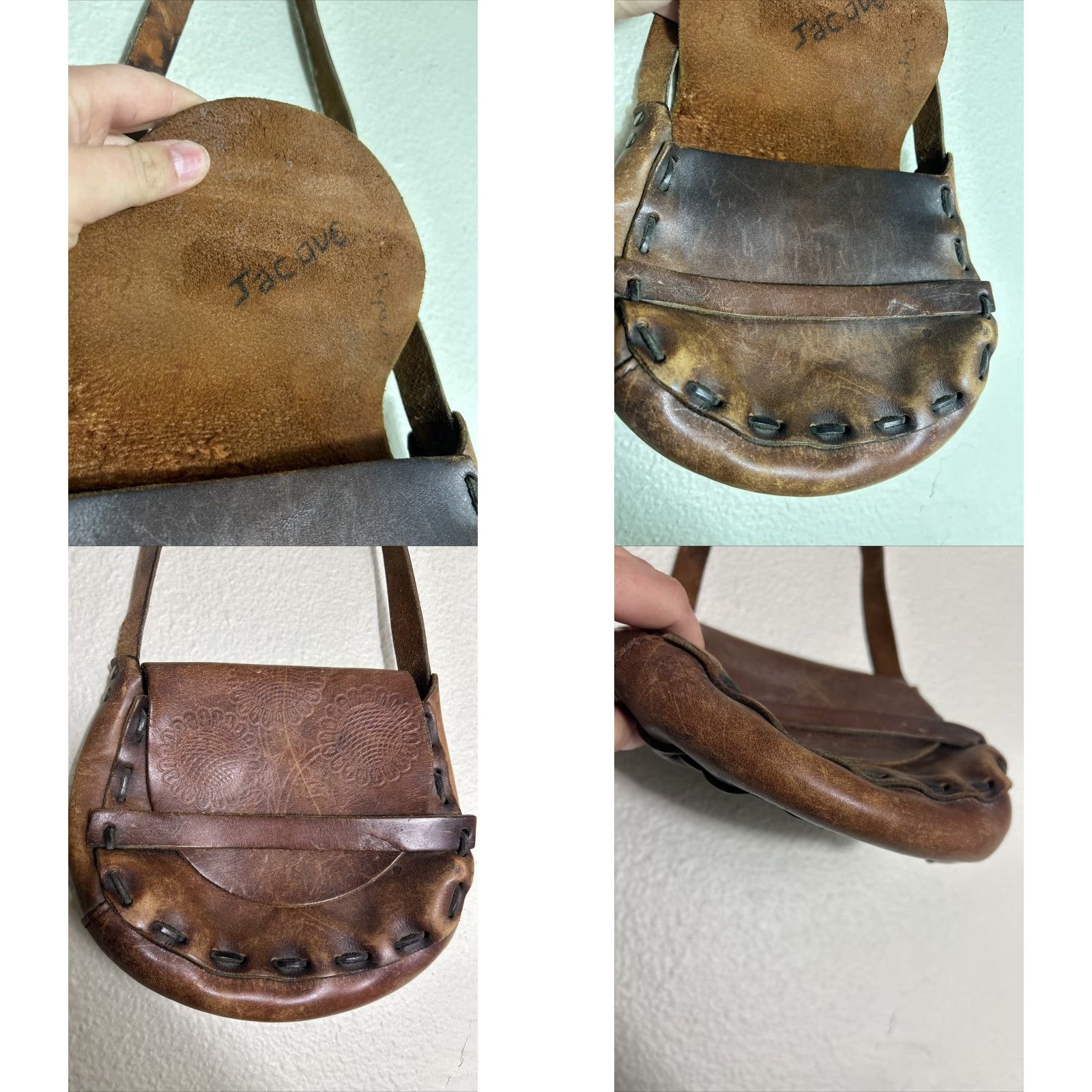 Vintage VINTAGE Brown Leather Small Crossbody Bag Purse Floral Embossed Women Adult Small Brown Floral Embossed Crossbody Bag Size ONE SIZE - 8 Thumbnail