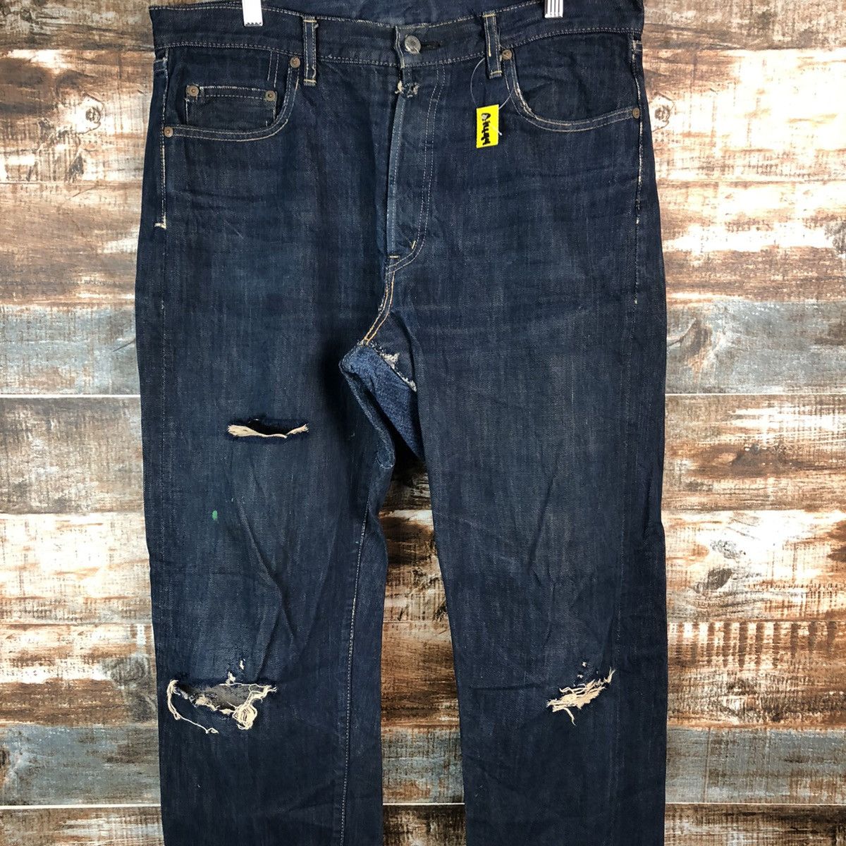 Okura Okura Blue Distressed ripped selvedge Denim Pants #A1444 Size US 35 - 6 Thumbnail