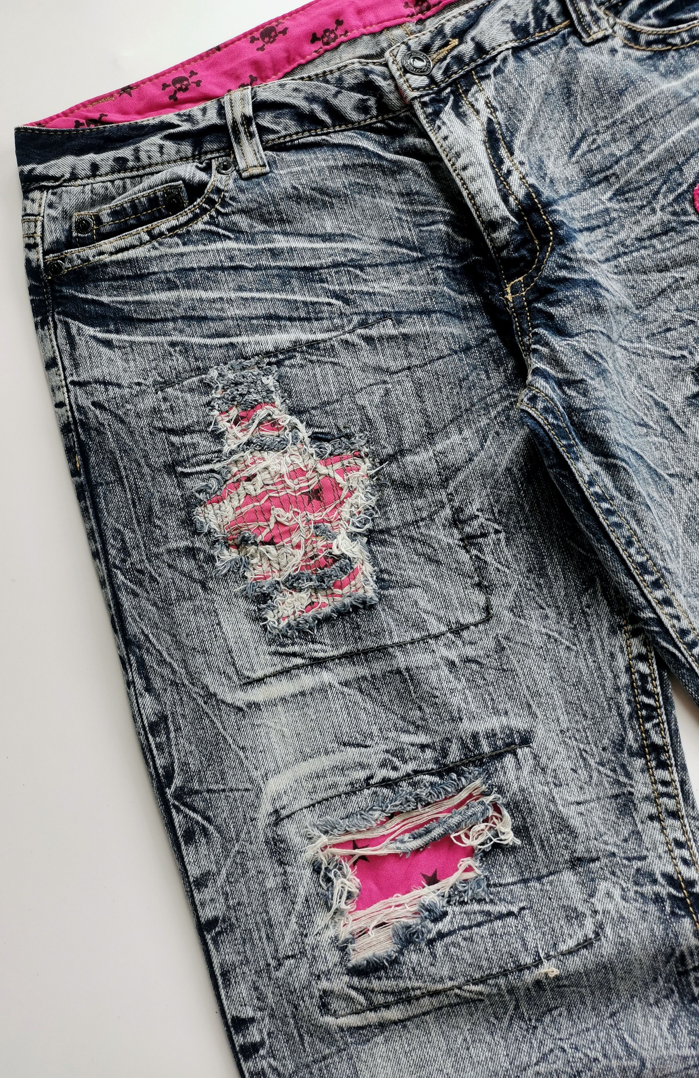 Number (N)ine Vintage Acid Wash Skull Patchwork Distressed Jeans Size US 37 - 8 Thumbnail