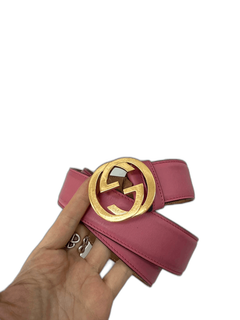 Gucci Gucci Pink Belt with Gold Logo Size ONE SIZE - 1 Thumbnail