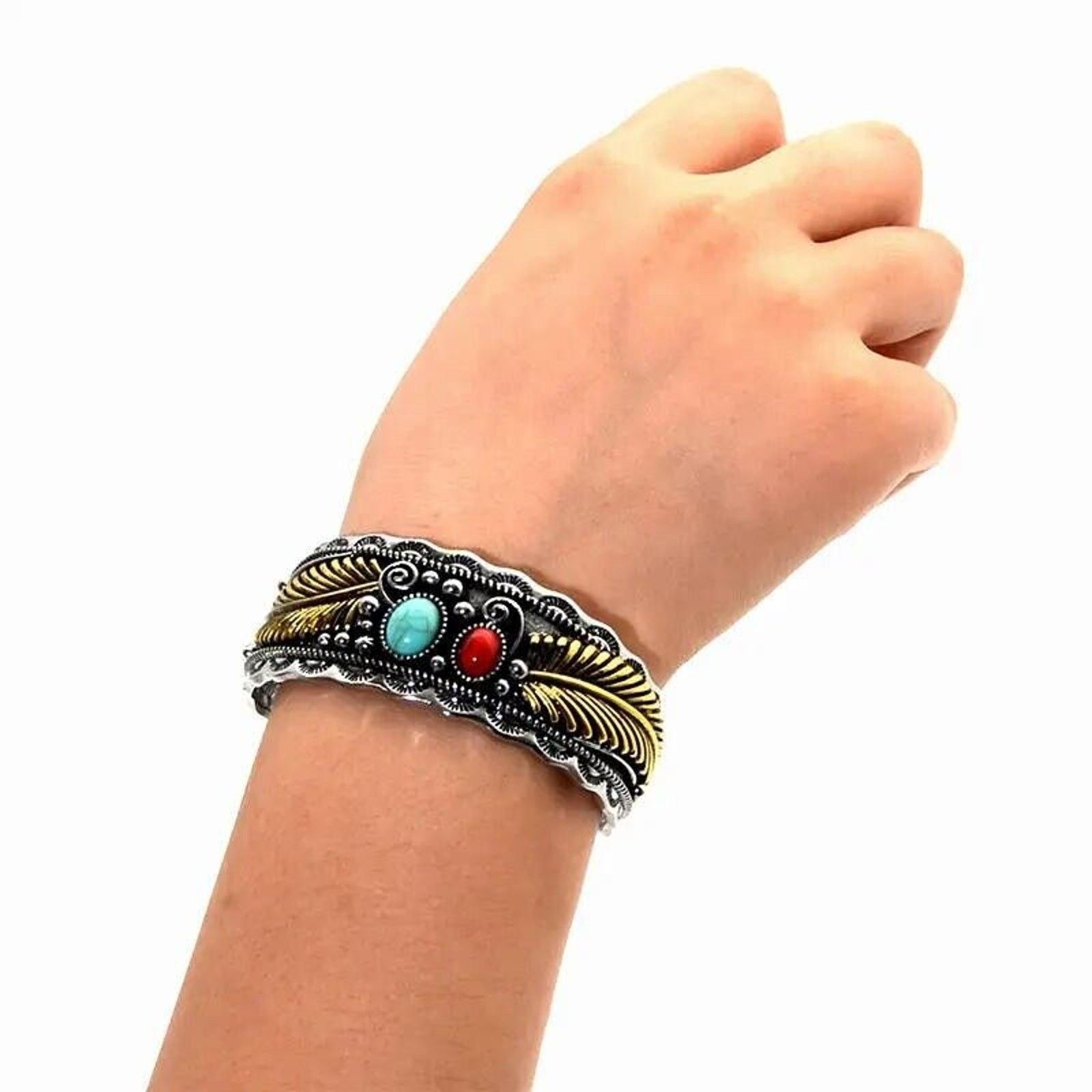 Other Native American Style Silvertone Bracelet Faux Turquoise Size ONE SIZE - 2 Thumbnail