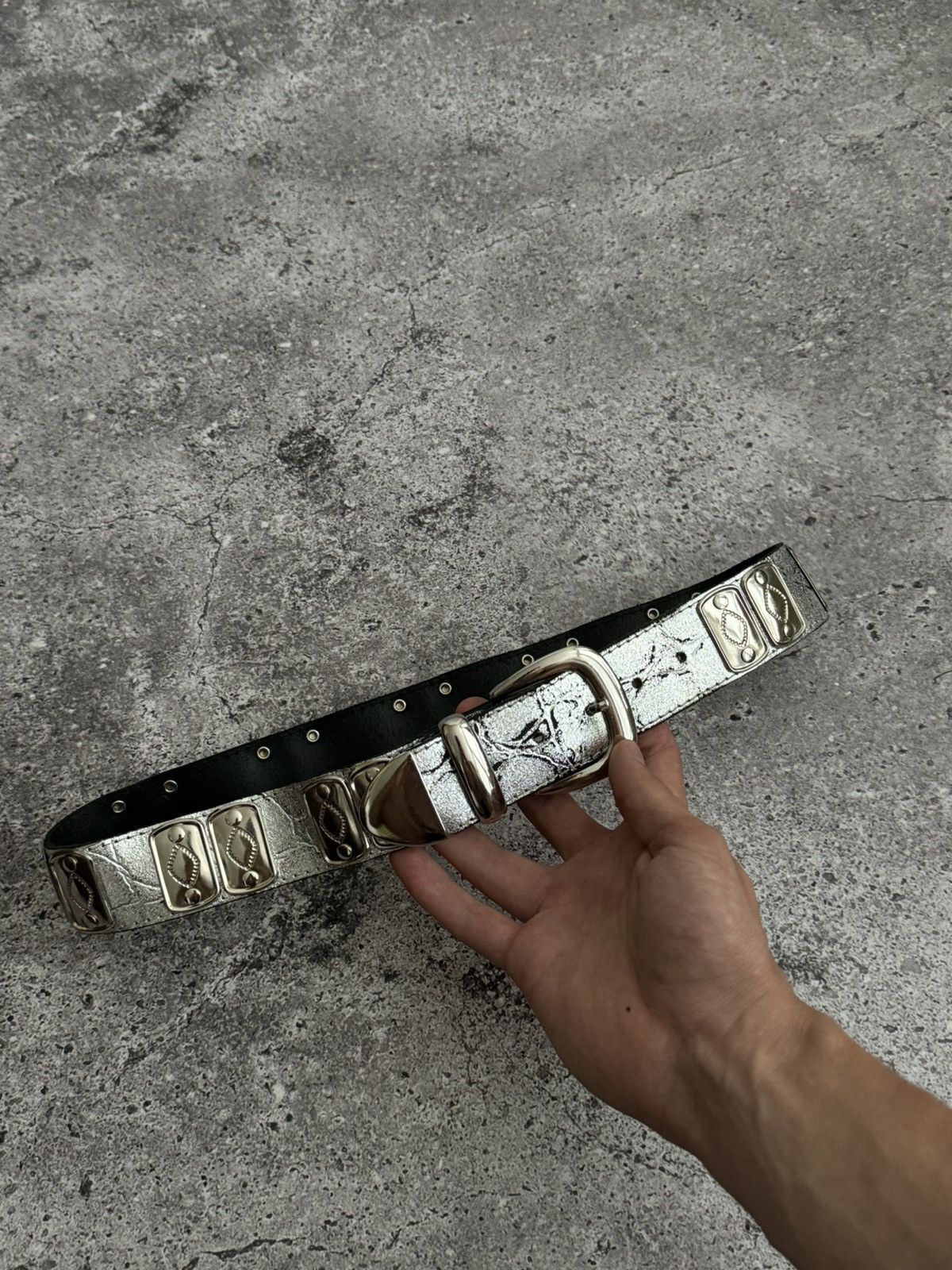 Vintage Vintage Y2K silver shiny leather belt Size ONE SIZE - 6 Thumbnail