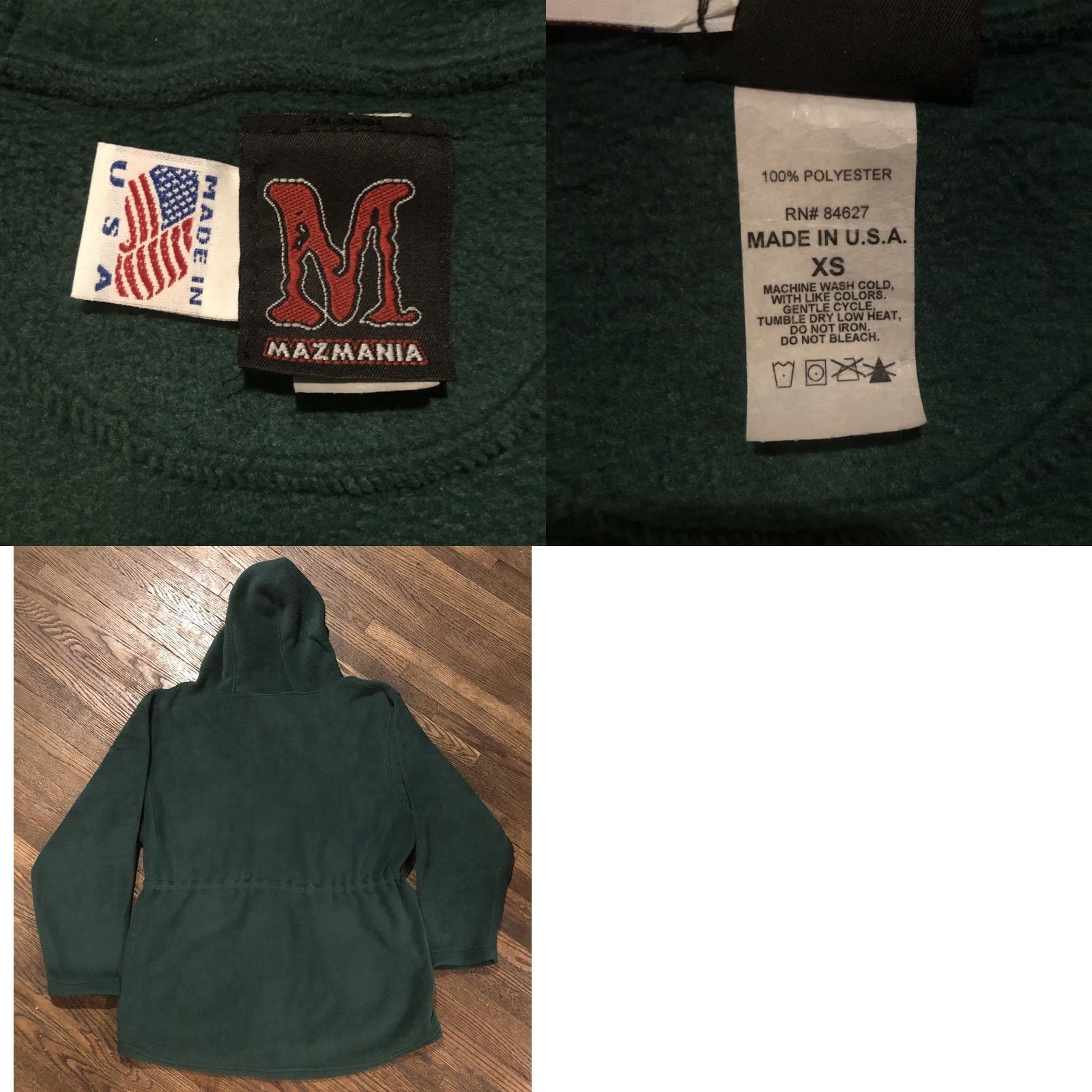 Vintage VINTAGE Mazmania Women's XS Solid Green Soft Fleece Hooded Zip Jacket USA 90s Size XS / US 0-2 / IT 36-38 - 8 Thumbnail