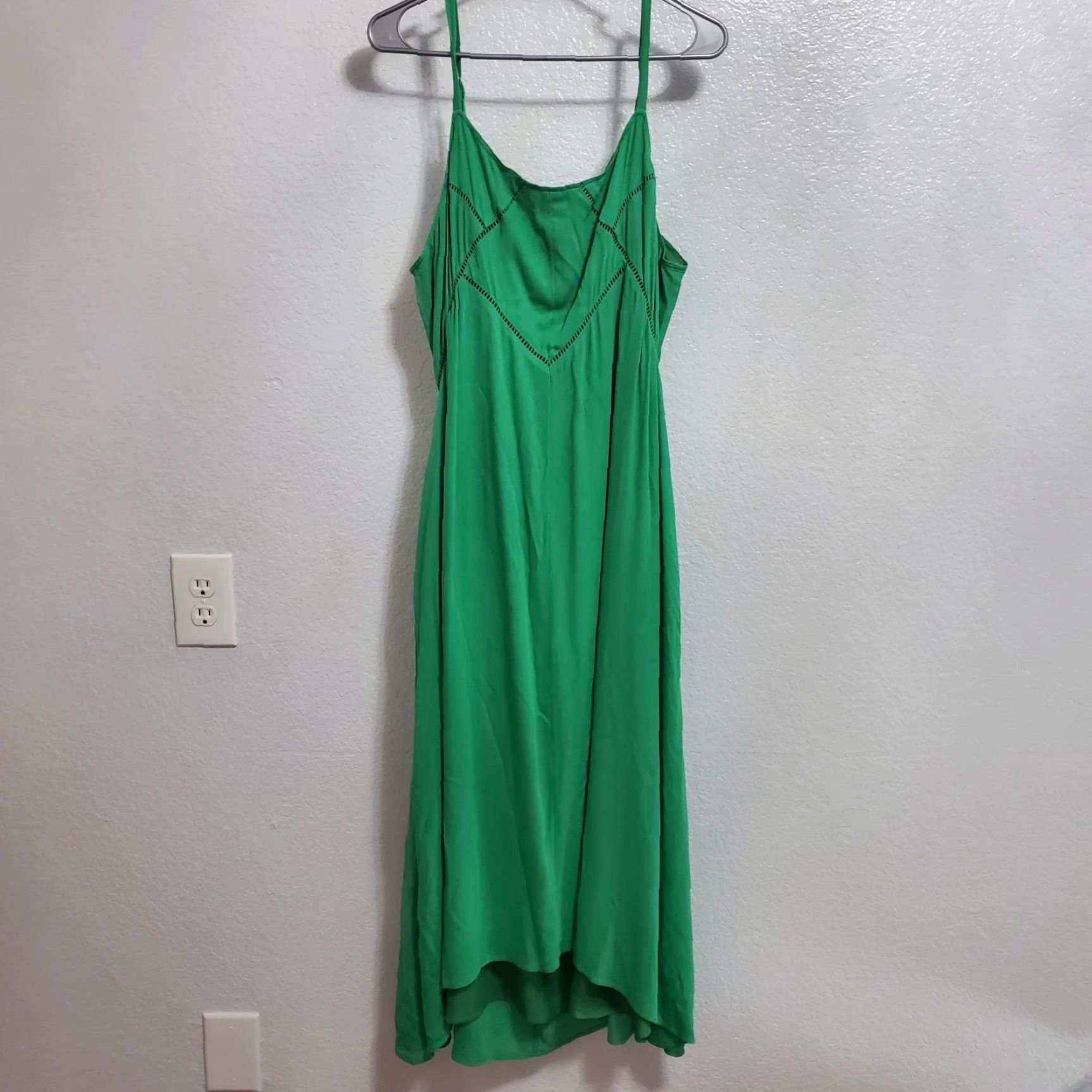 VINTAGE Sundance Dress Women L Kelly Green Maxi Boho Beach Sundress Cutwork  Sundress A-Line