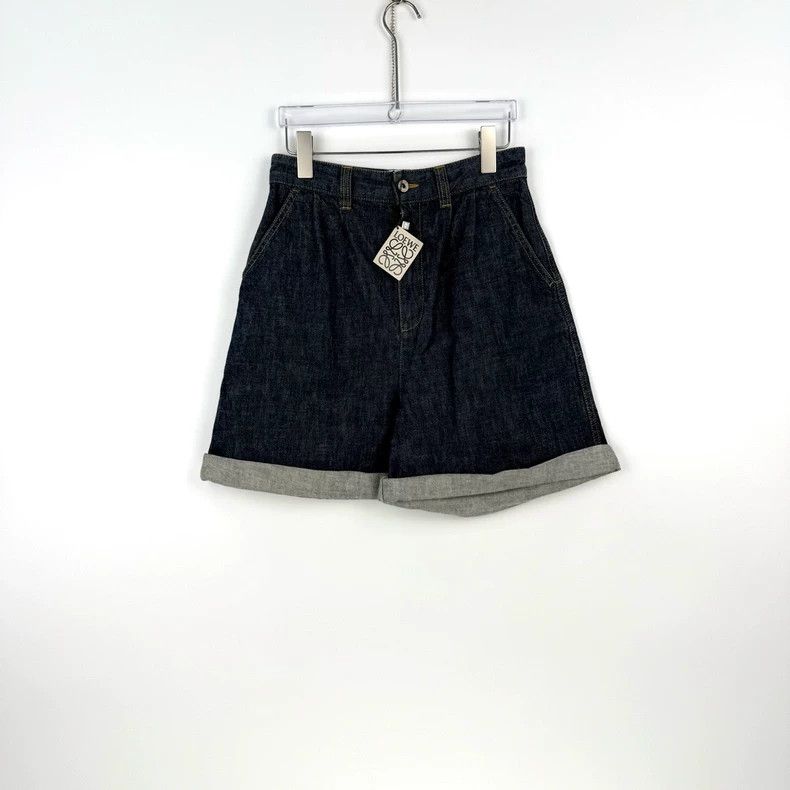 Loewe loewe Washed dark blue leather label turned-up denim shorts Size US 36 / EU 52 - 3 Thumbnail